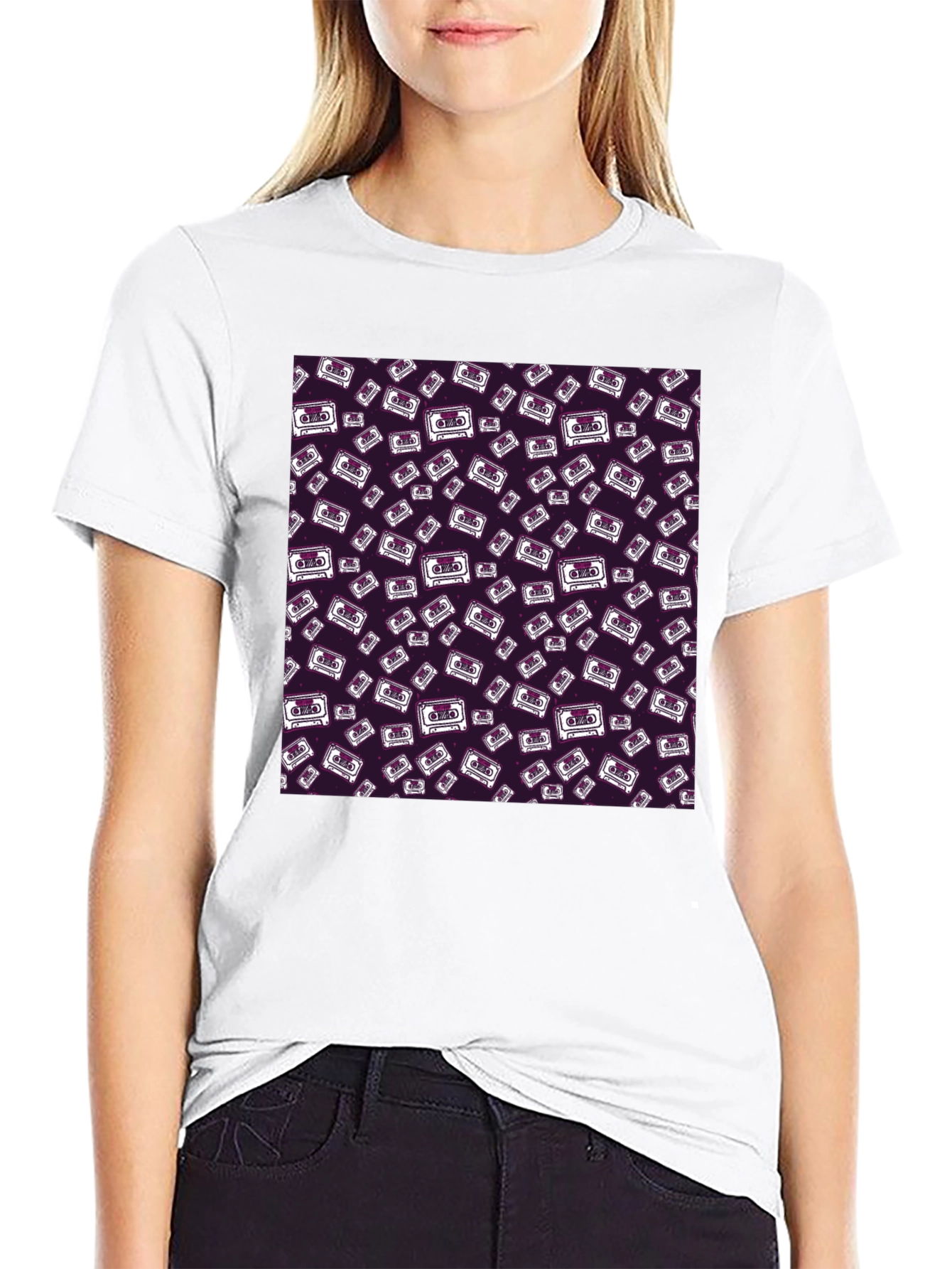 Retro Cassette Pattern T-Shirt