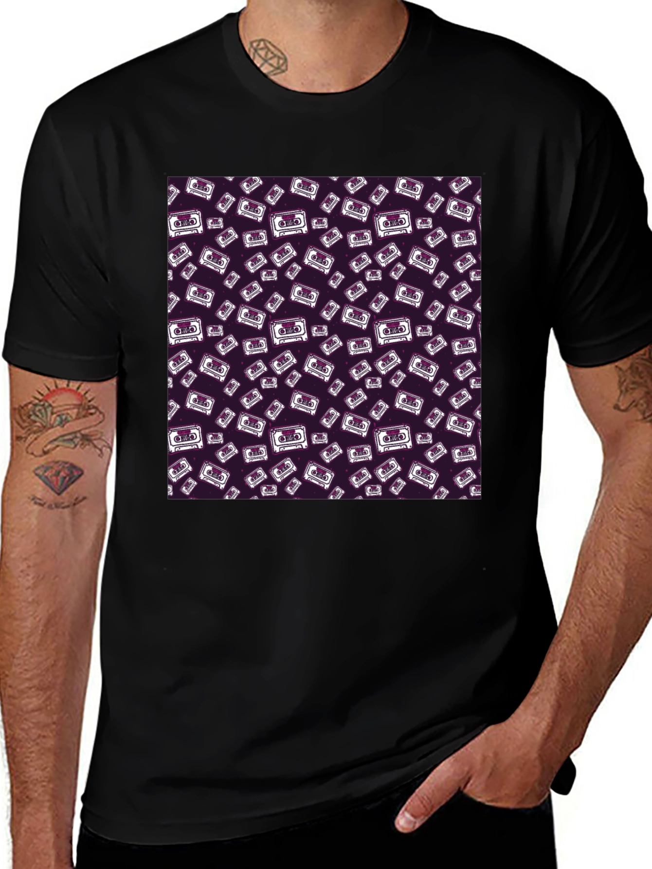 Retro Cassette Pattern T-Shirt