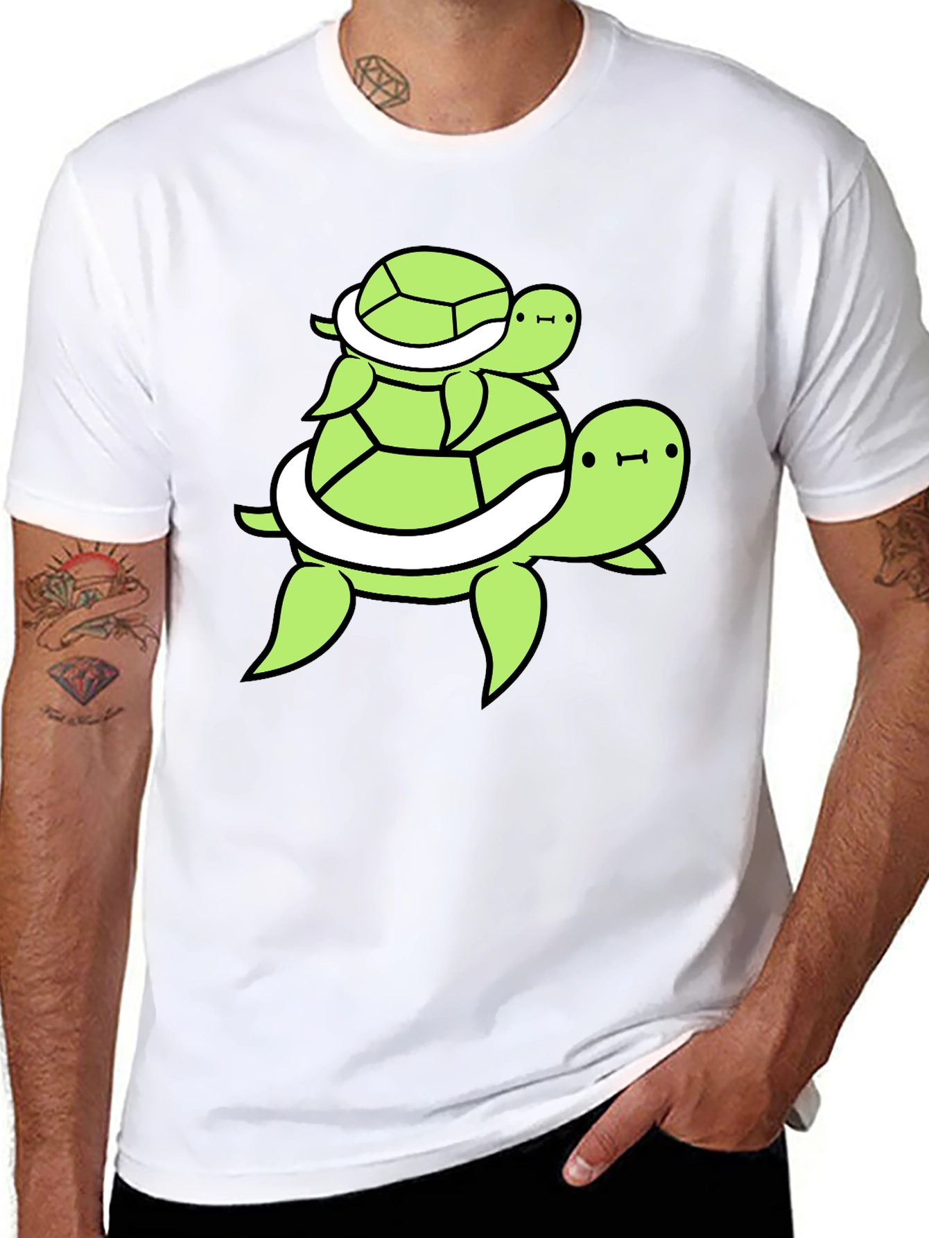 Stacked Turtle Graphic Tee - Black