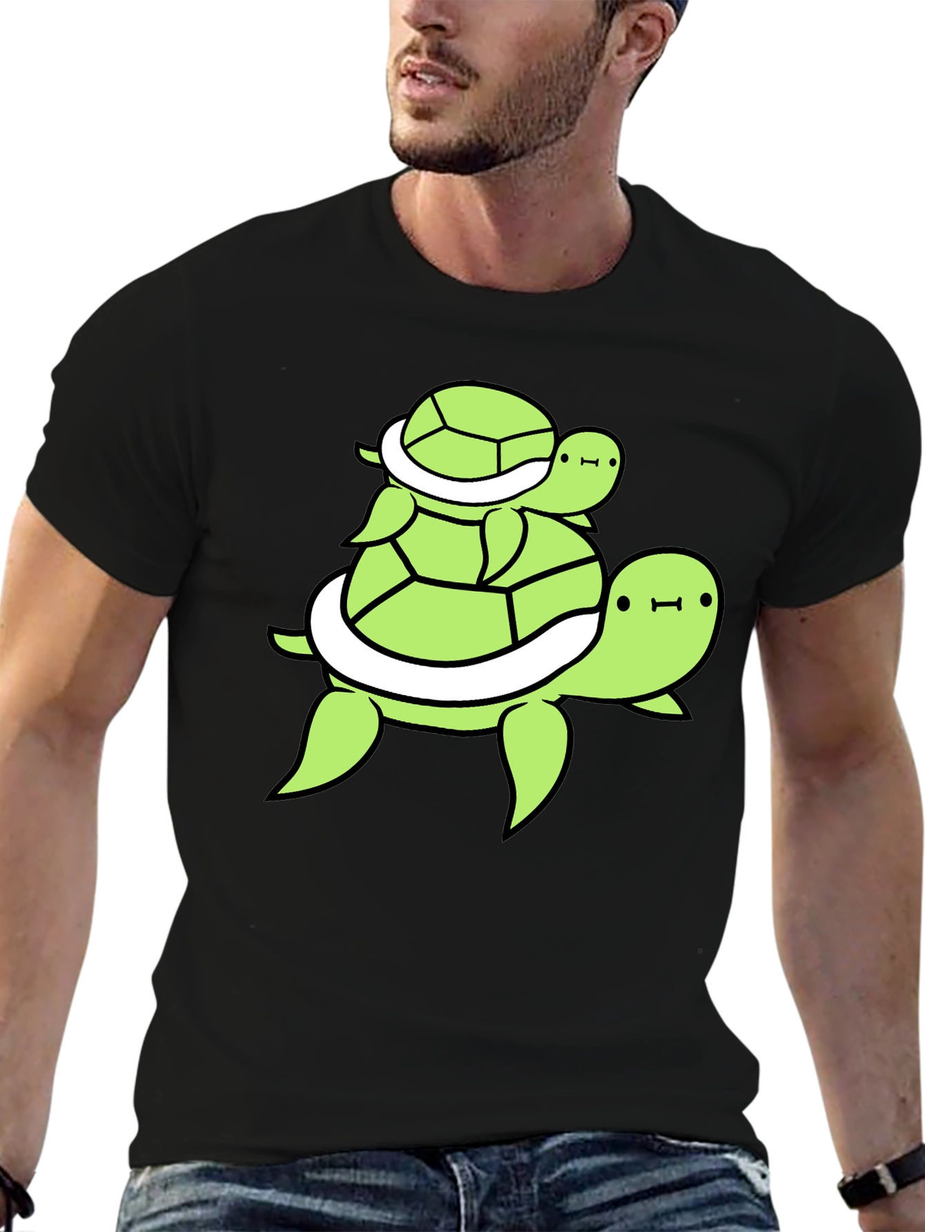 Stacked Turtle Graphic Tee - Black