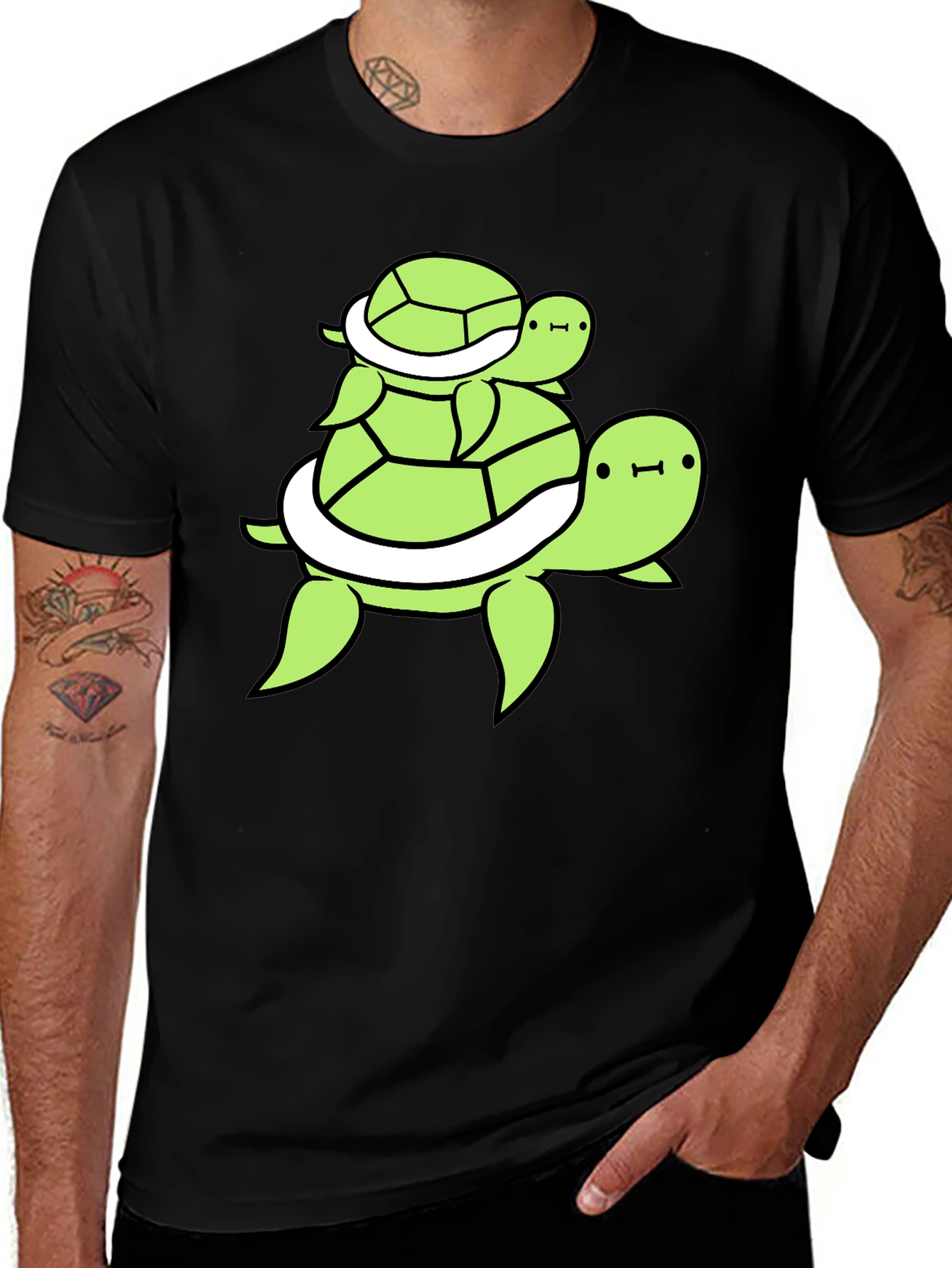 Stacked Turtle Graphic Tee - Black
