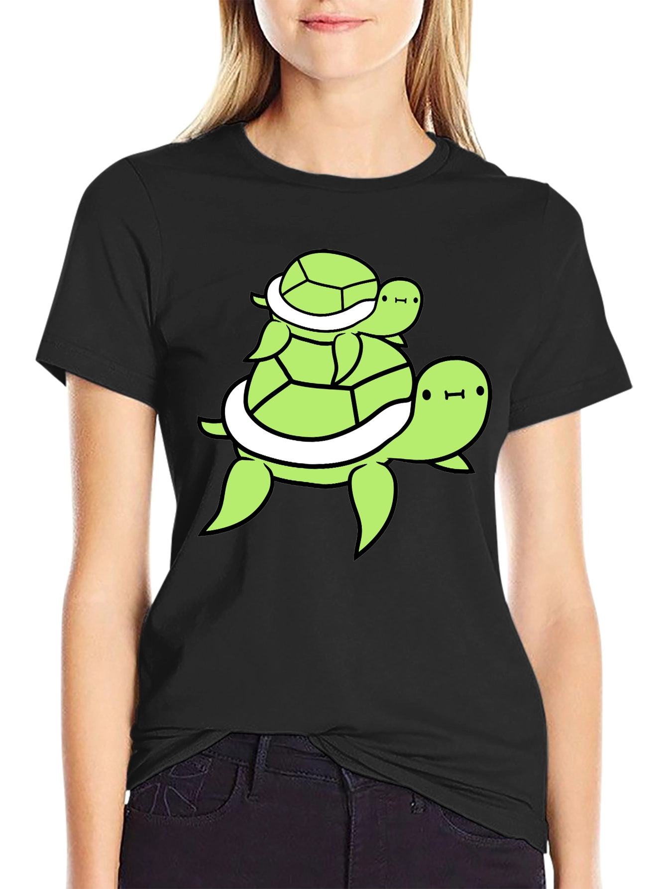 Stacked Turtle Graphic Tee - Black