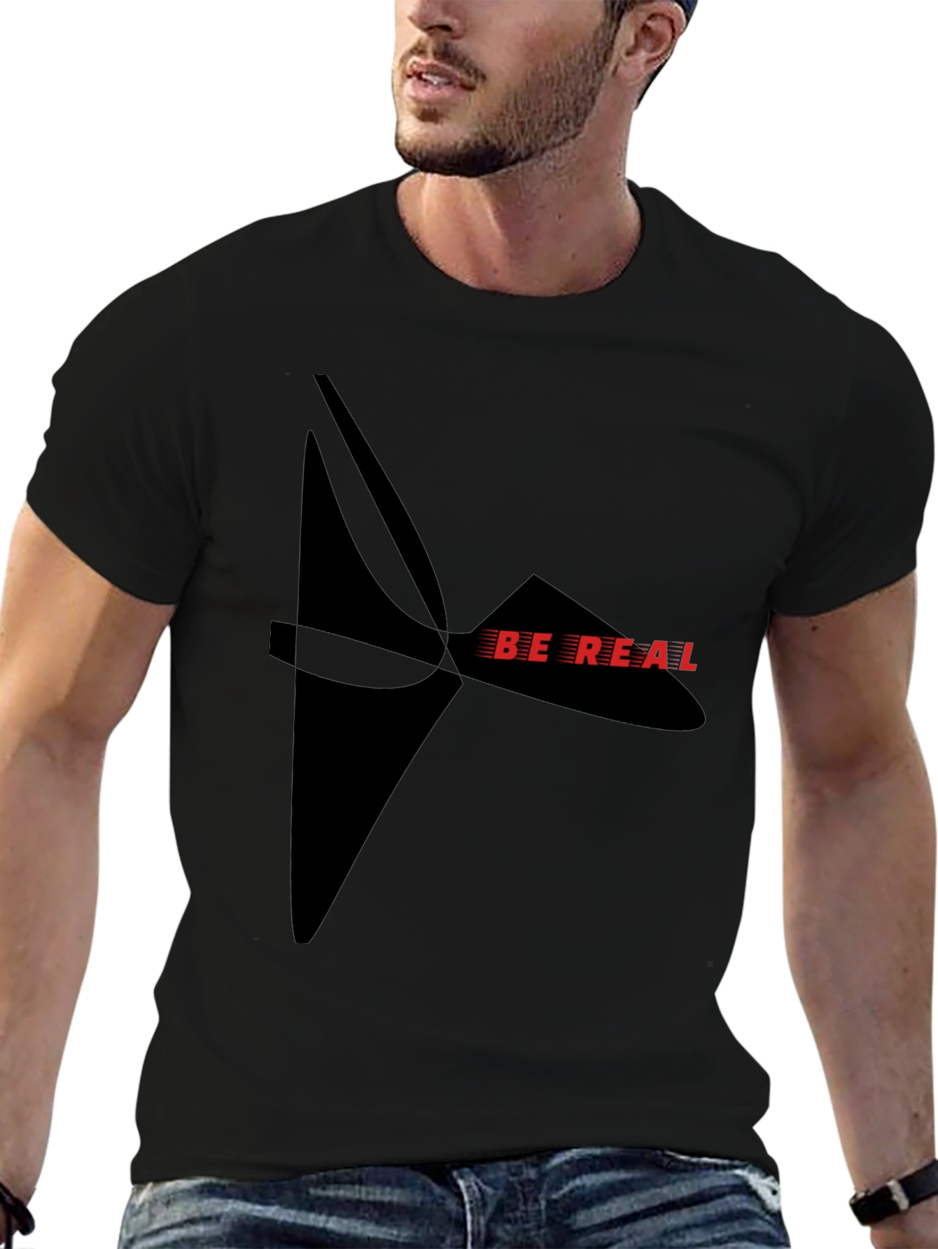 Be Real Graphic Print Black Tee
