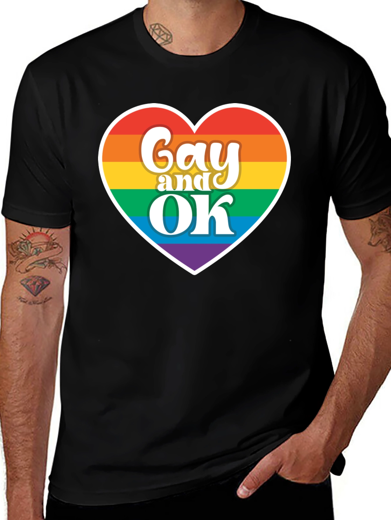 Gay and OK Rainbow Heart T-Shirt - Pride Apparel