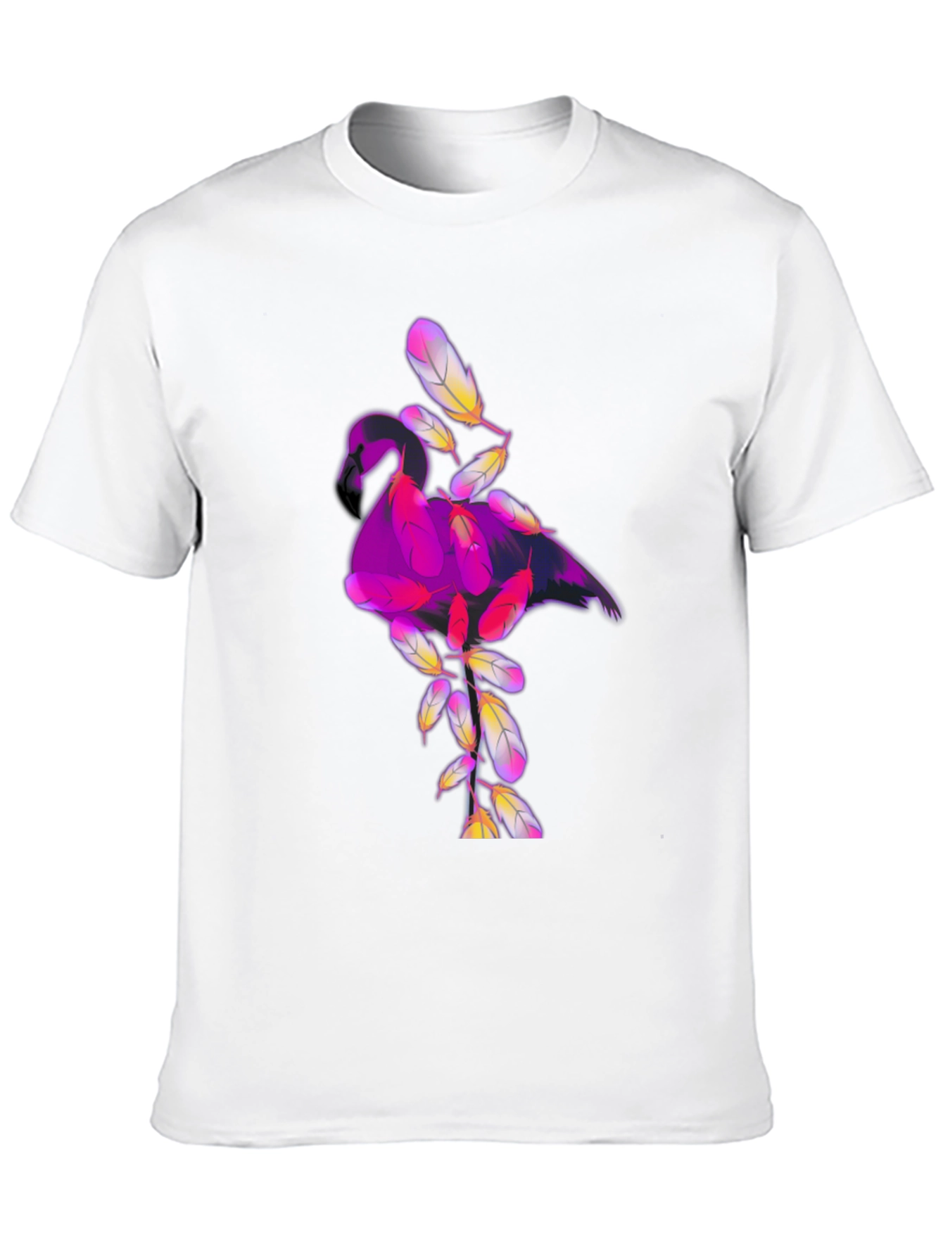 Black Graphic Tee: Flamingo Feather Design