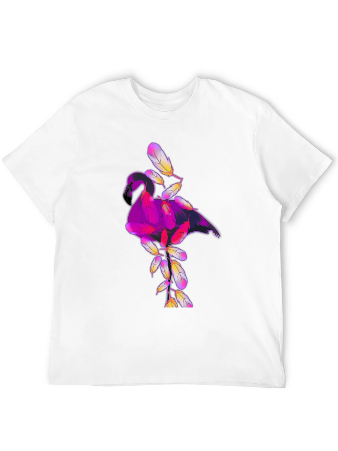 Black Graphic Tee: Flamingo Feather Design