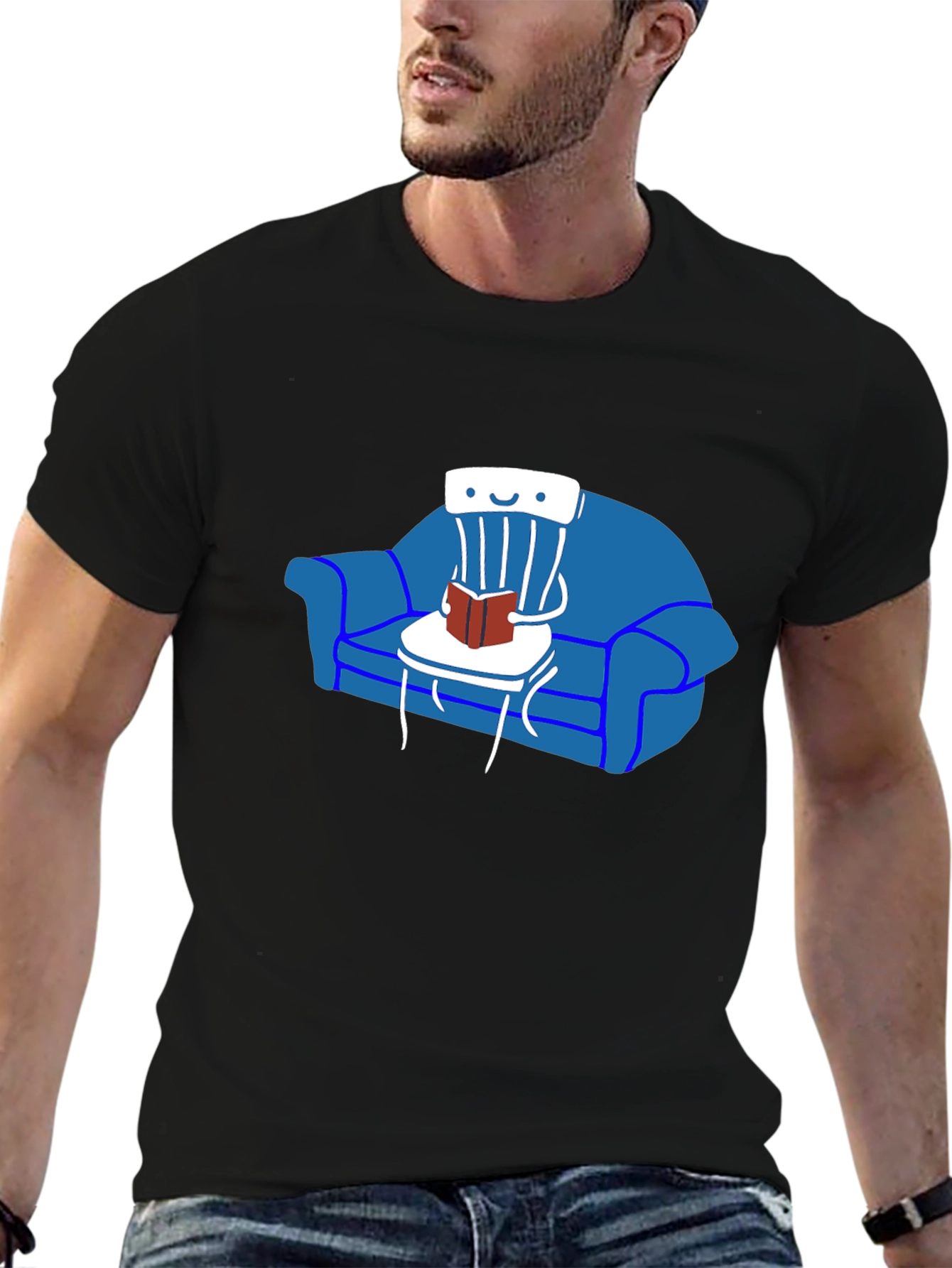 Chair Reading on Sofa T-Shirt - Unique Graphic Tee
