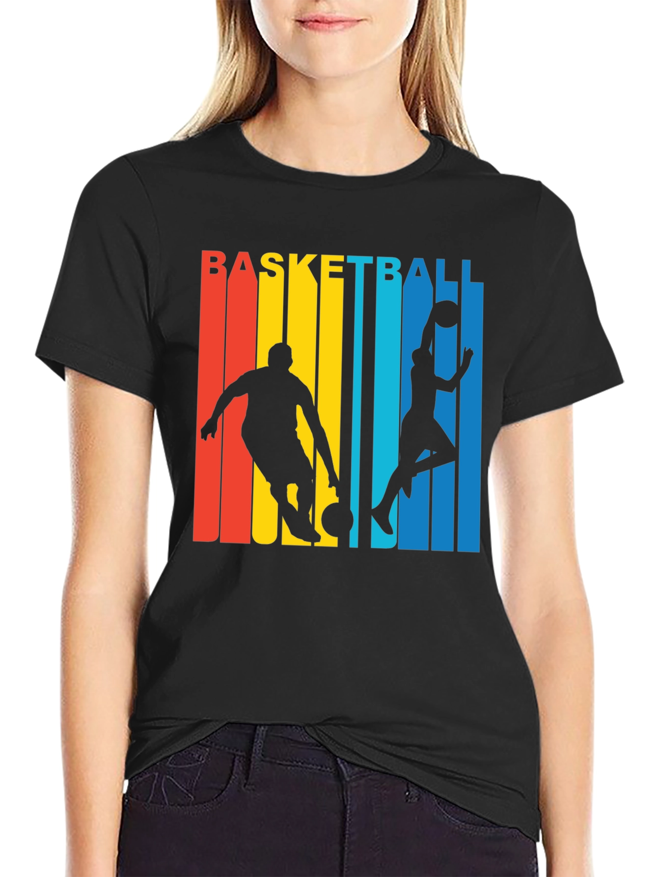 Basketball Graphic Tee - Retro Stripe Design