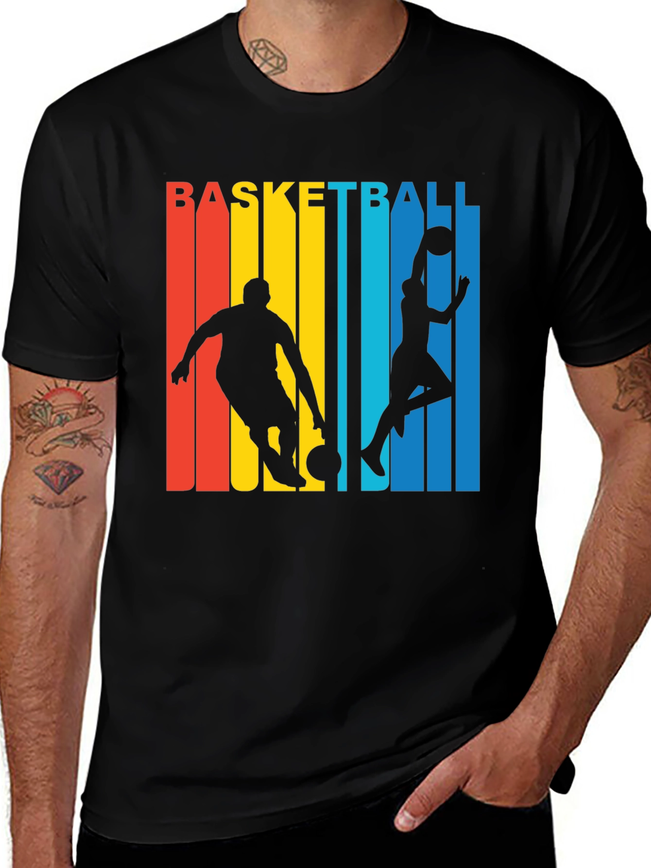 Basketball Graphic Tee - Retro Stripe Design