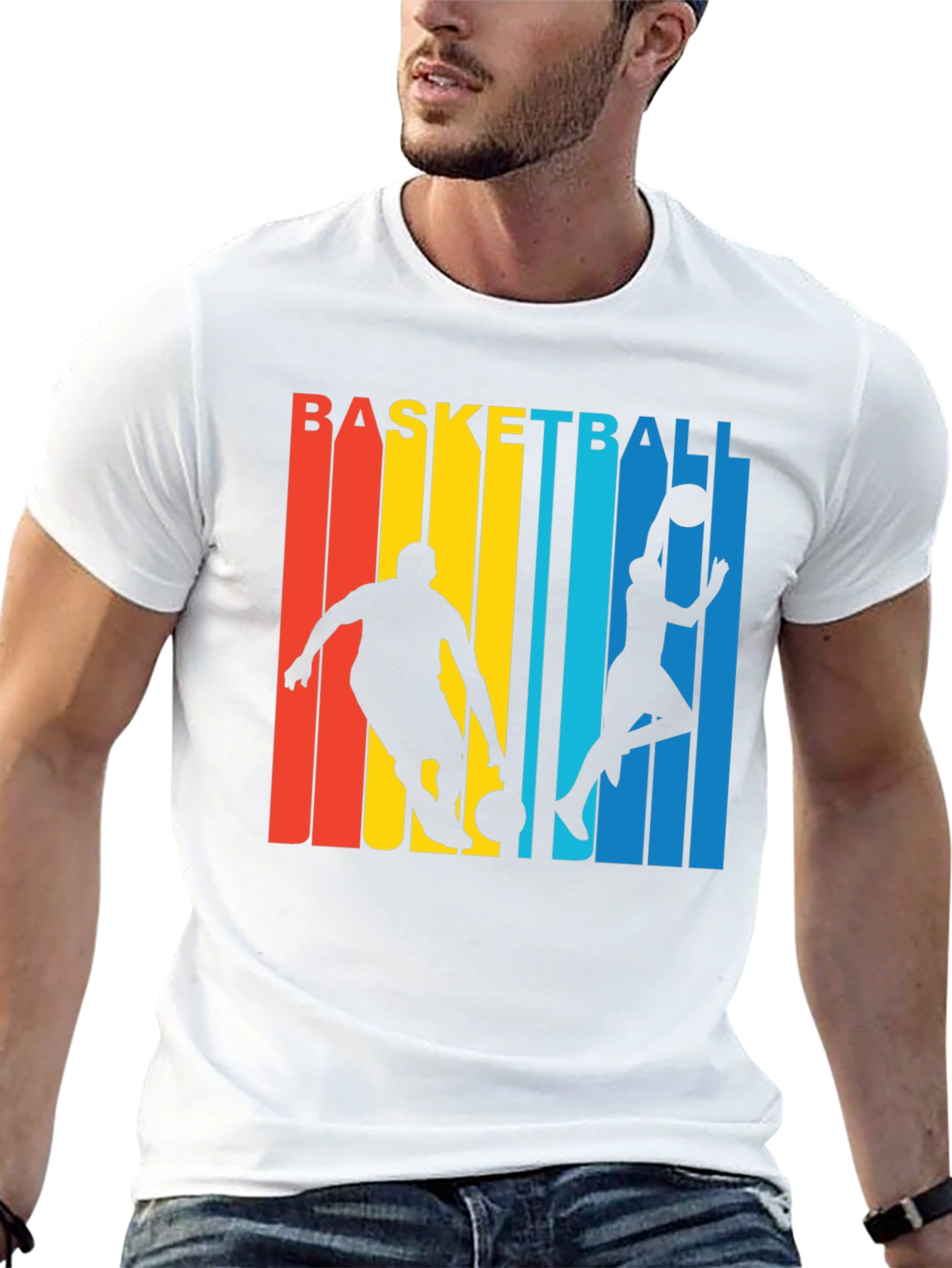 Basketball Graphic Tee - Retro Stripe Design