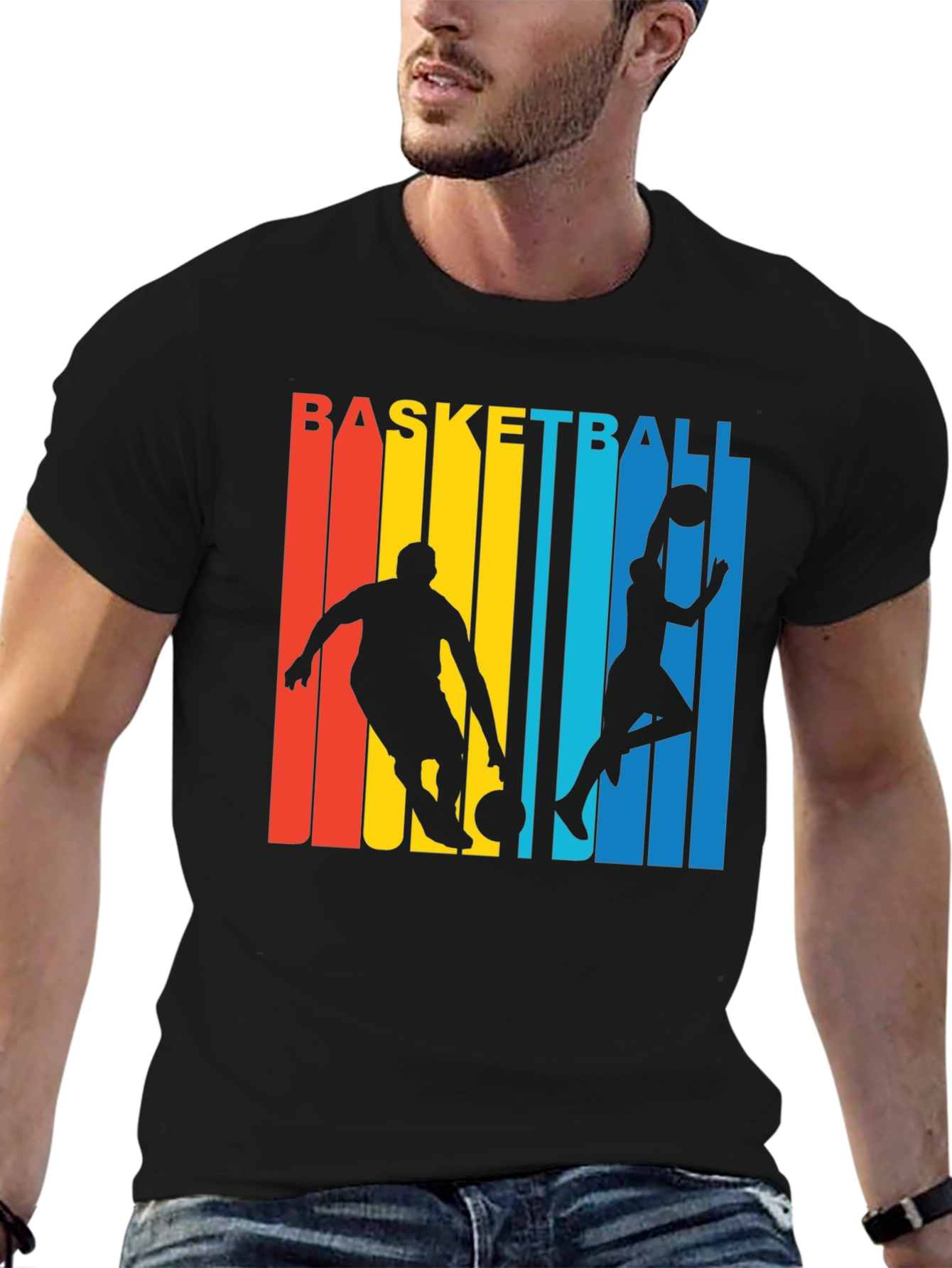 Basketball Graphic Tee - Retro Stripe Design