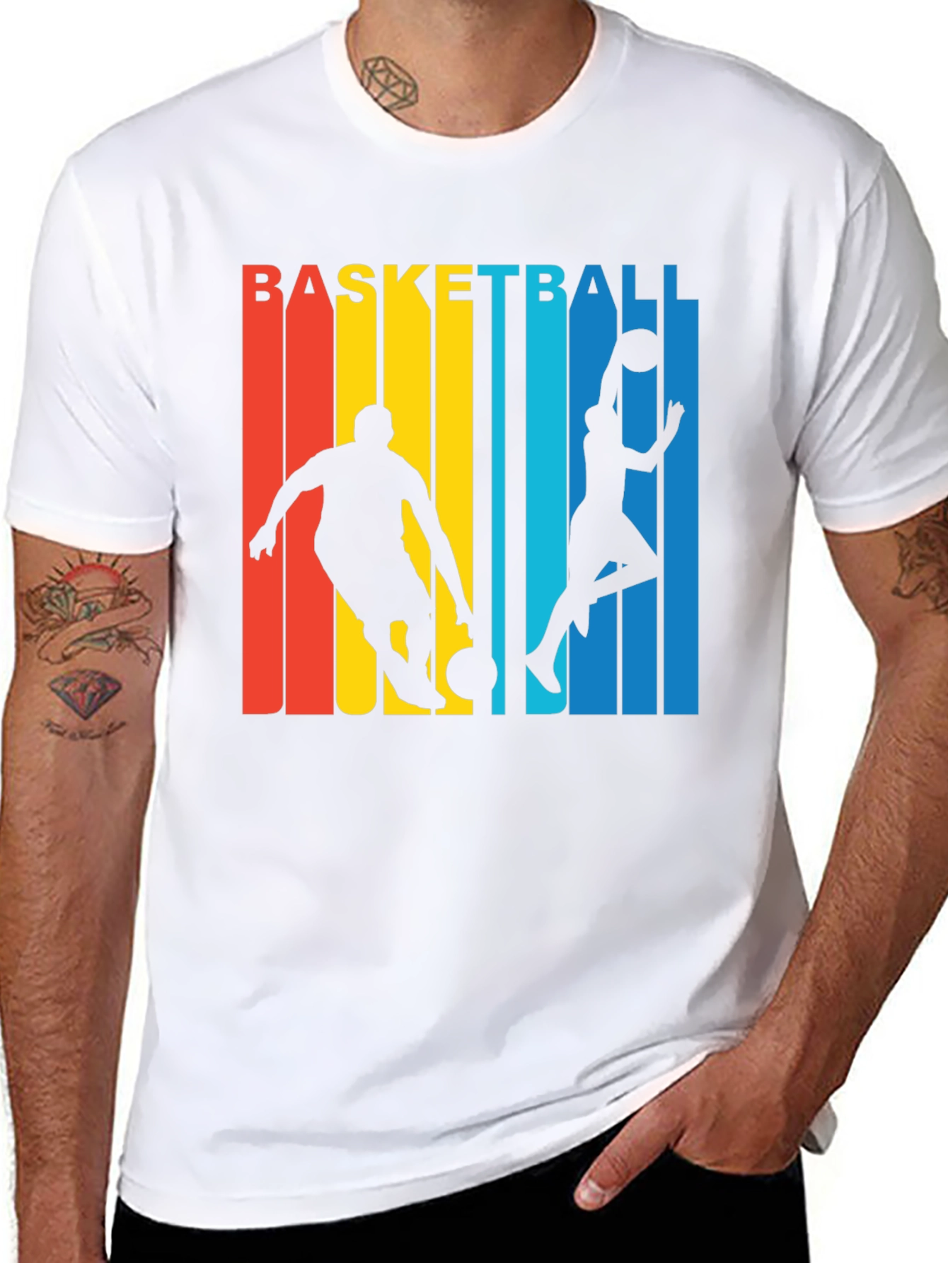 Basketball Graphic Tee - Retro Stripe Design