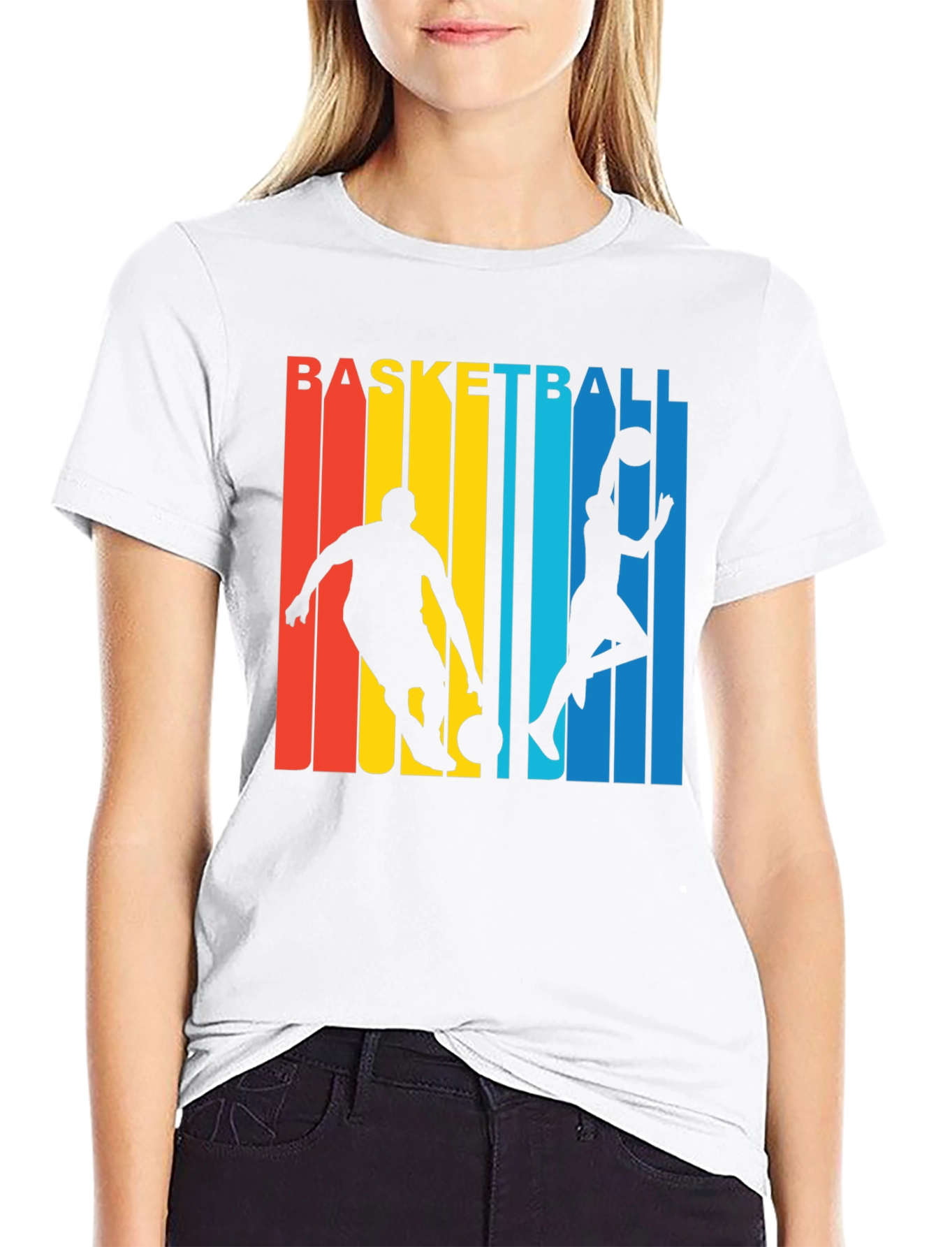 Basketball Graphic Tee - Retro Stripe Design