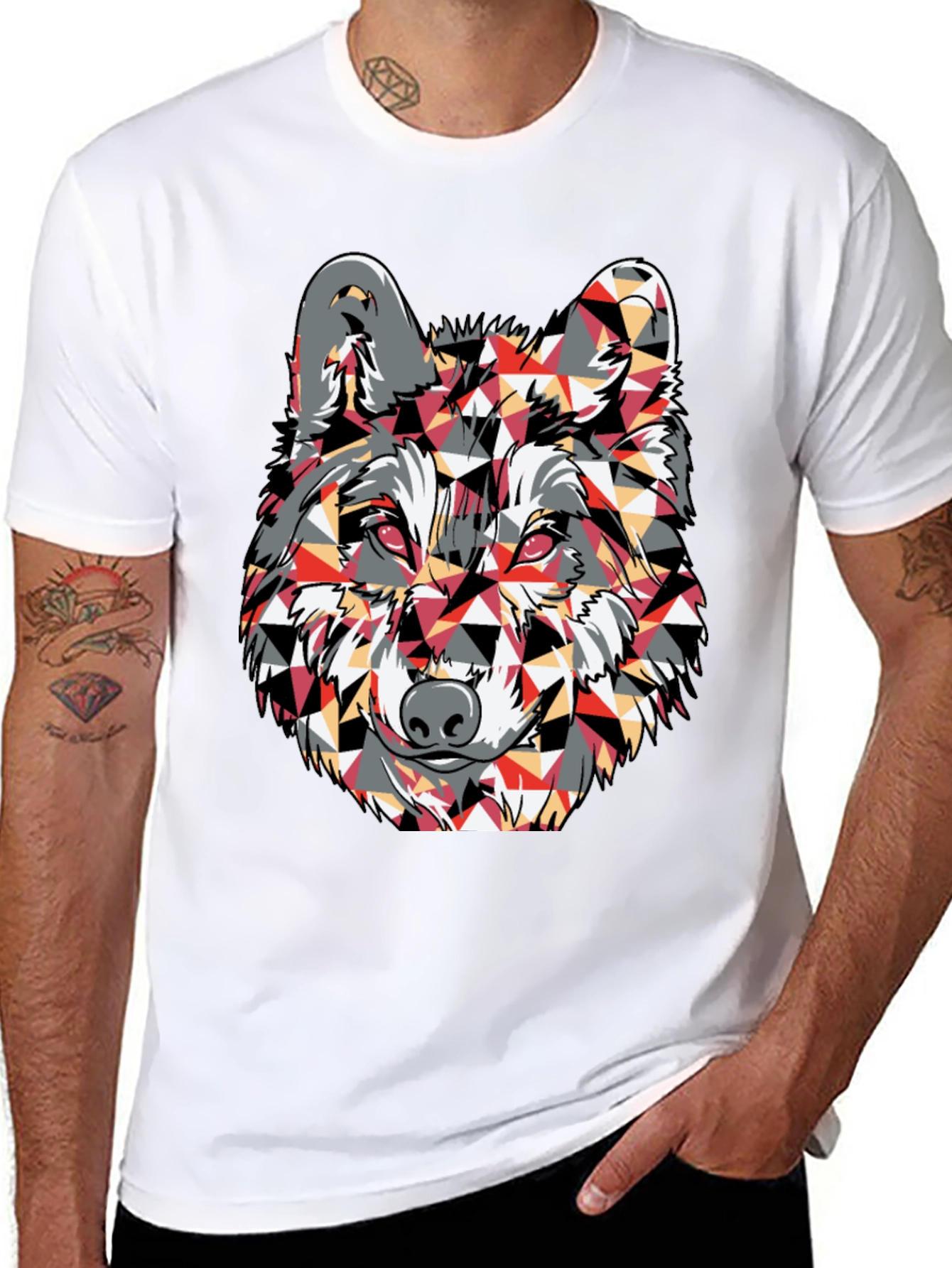 Geometric Wolf Graphic Print T-Shirt