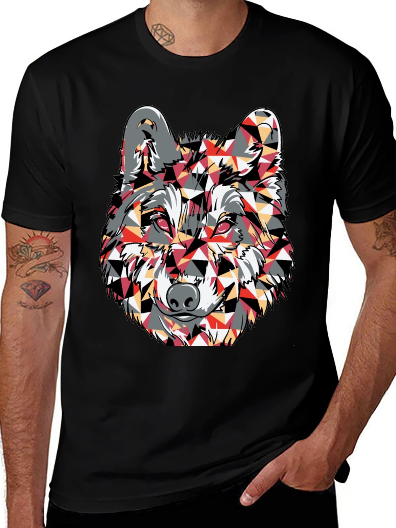 Geometric Wolf Graphic Print T-Shirt