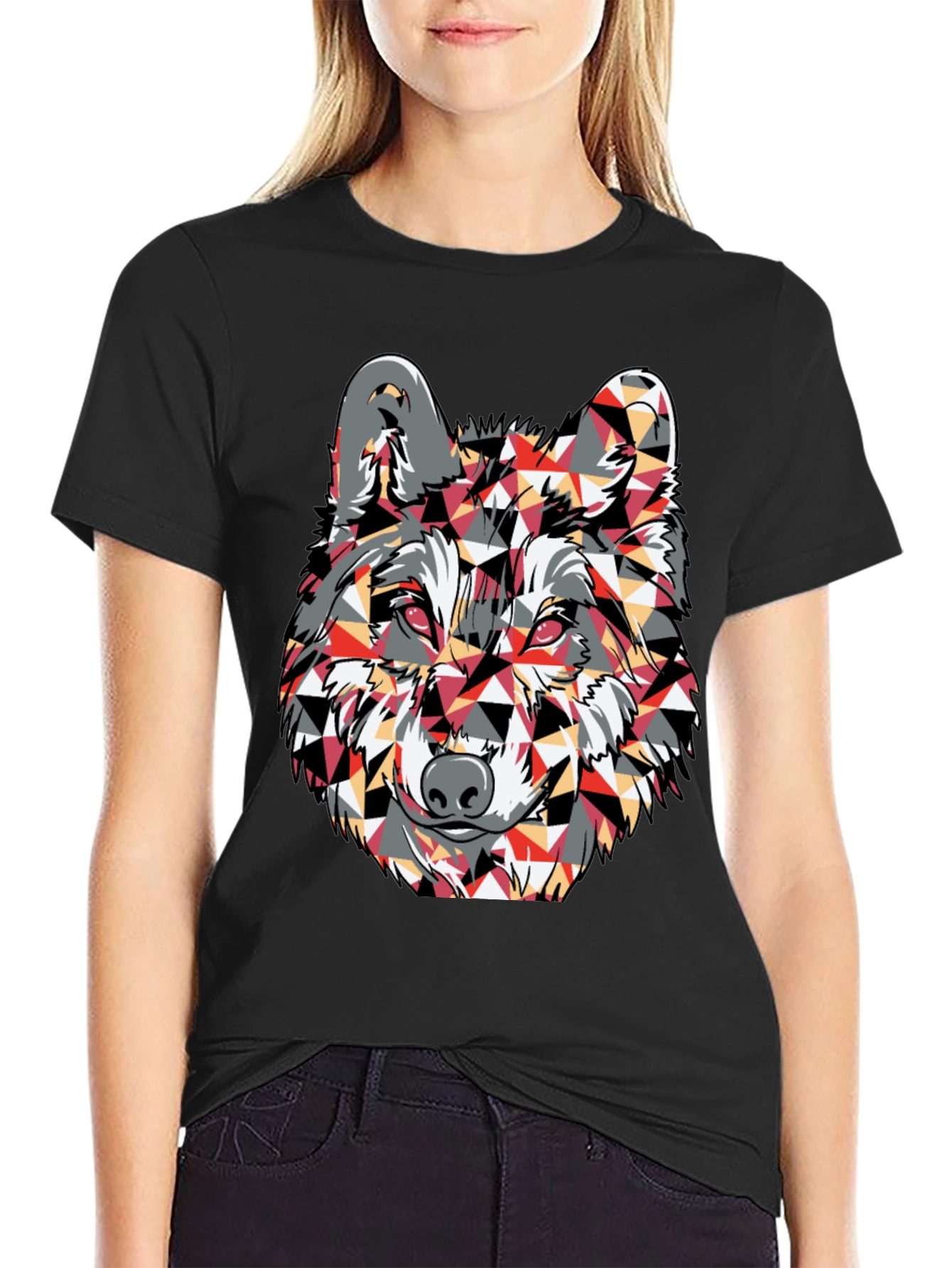 Geometric Wolf Graphic Print T-Shirt