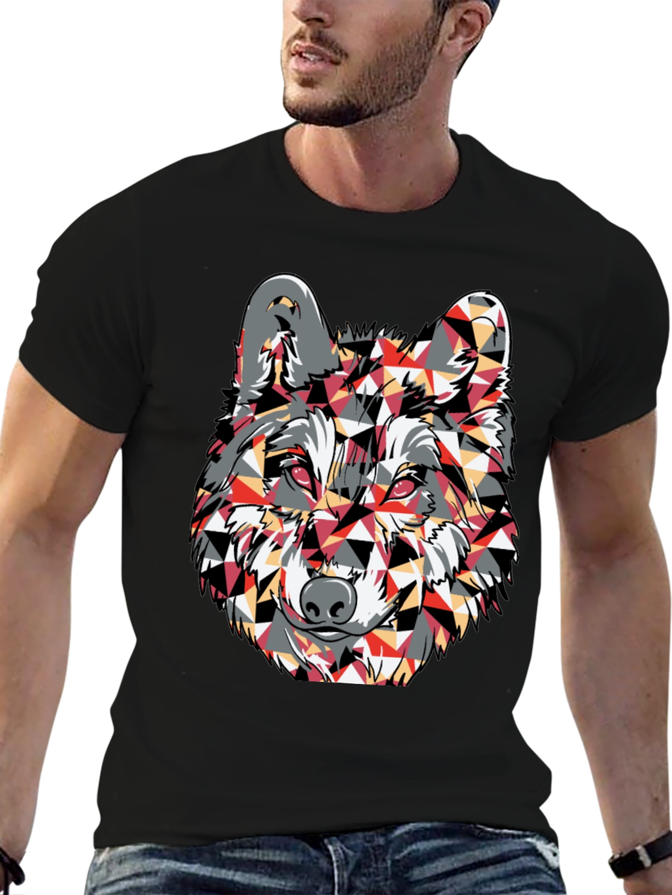 Geometric Wolf Graphic Print T-Shirt