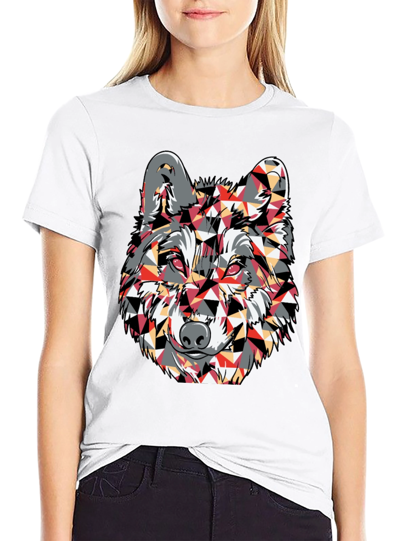 Geometric Wolf Graphic Print T-Shirt