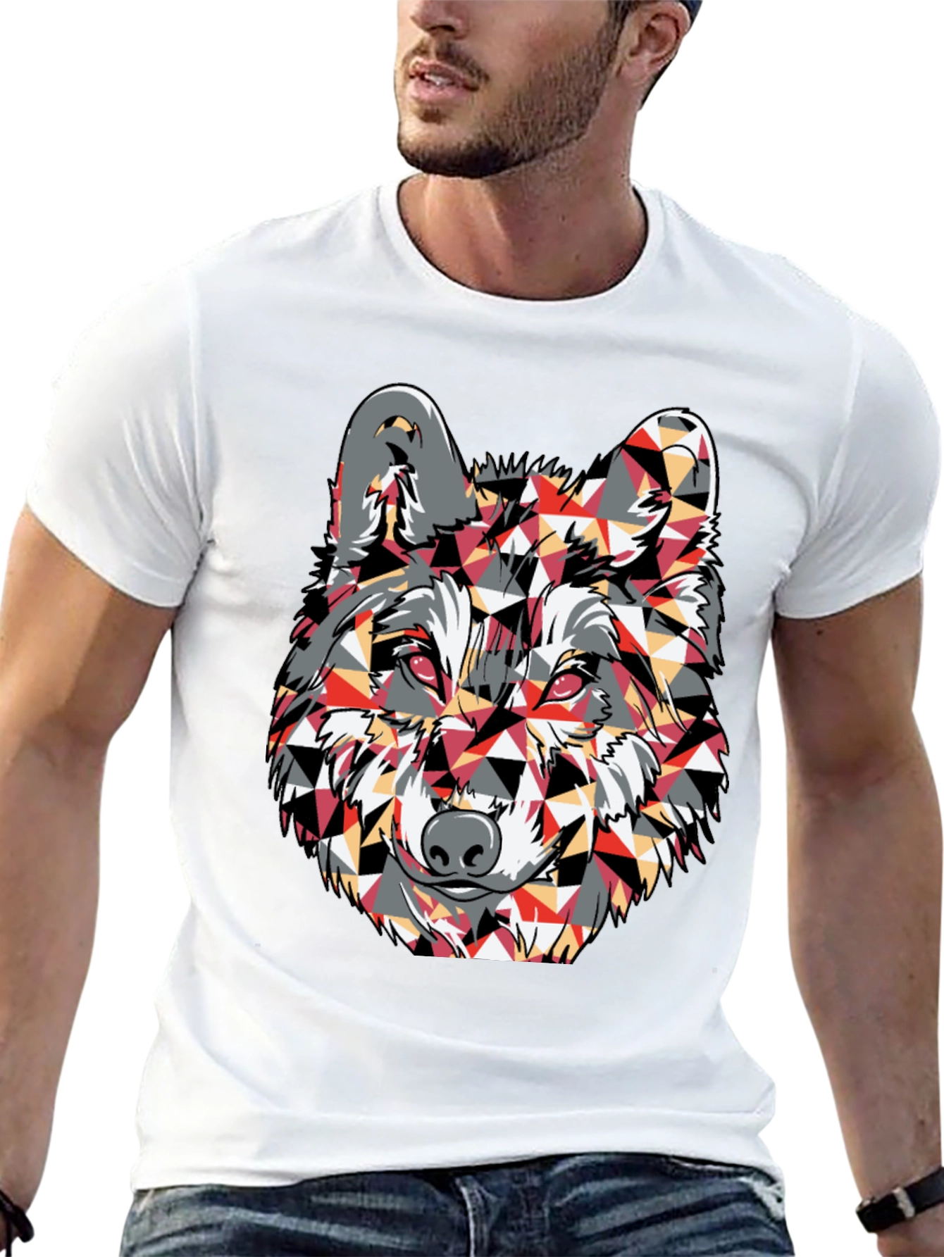 Geometric Wolf Graphic Print T-Shirt