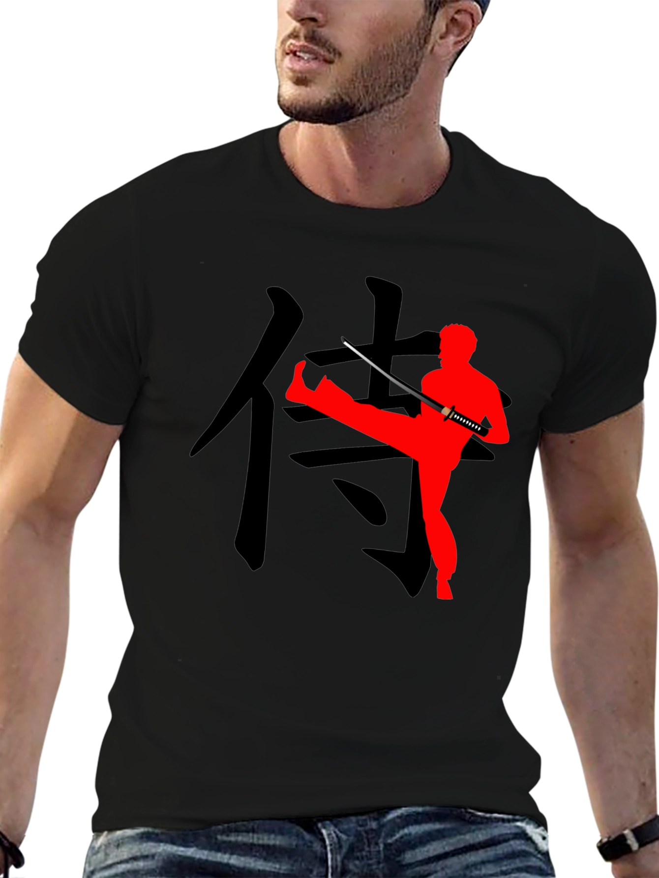 Martial Arts Graphic Tee - Katana & Kanji Design