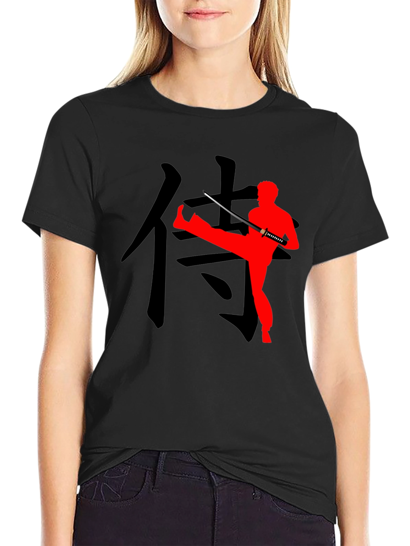 Martial Arts Graphic Tee - Katana & Kanji Design