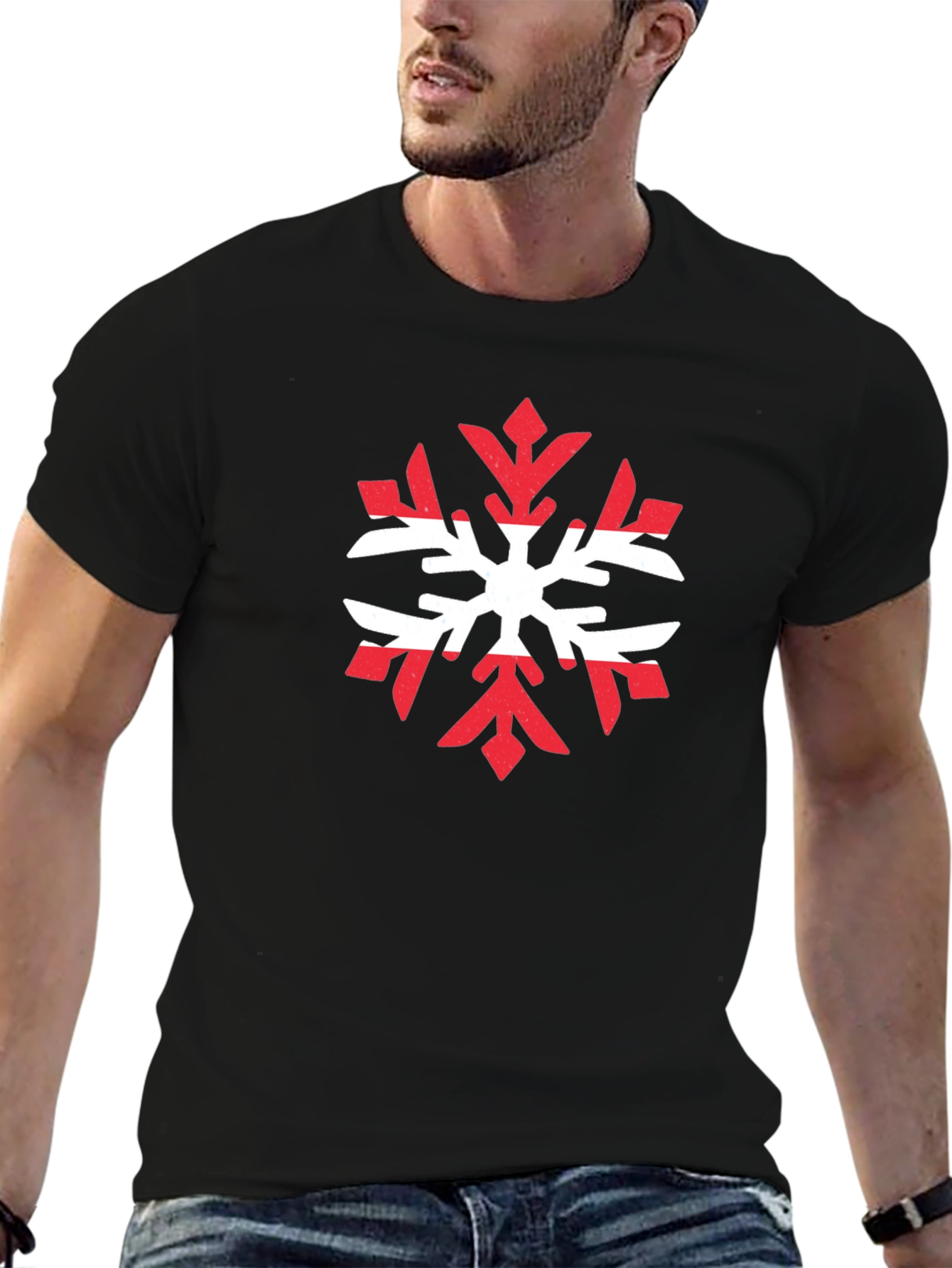 Austria Flag Snowflake Graphic Tee - Black