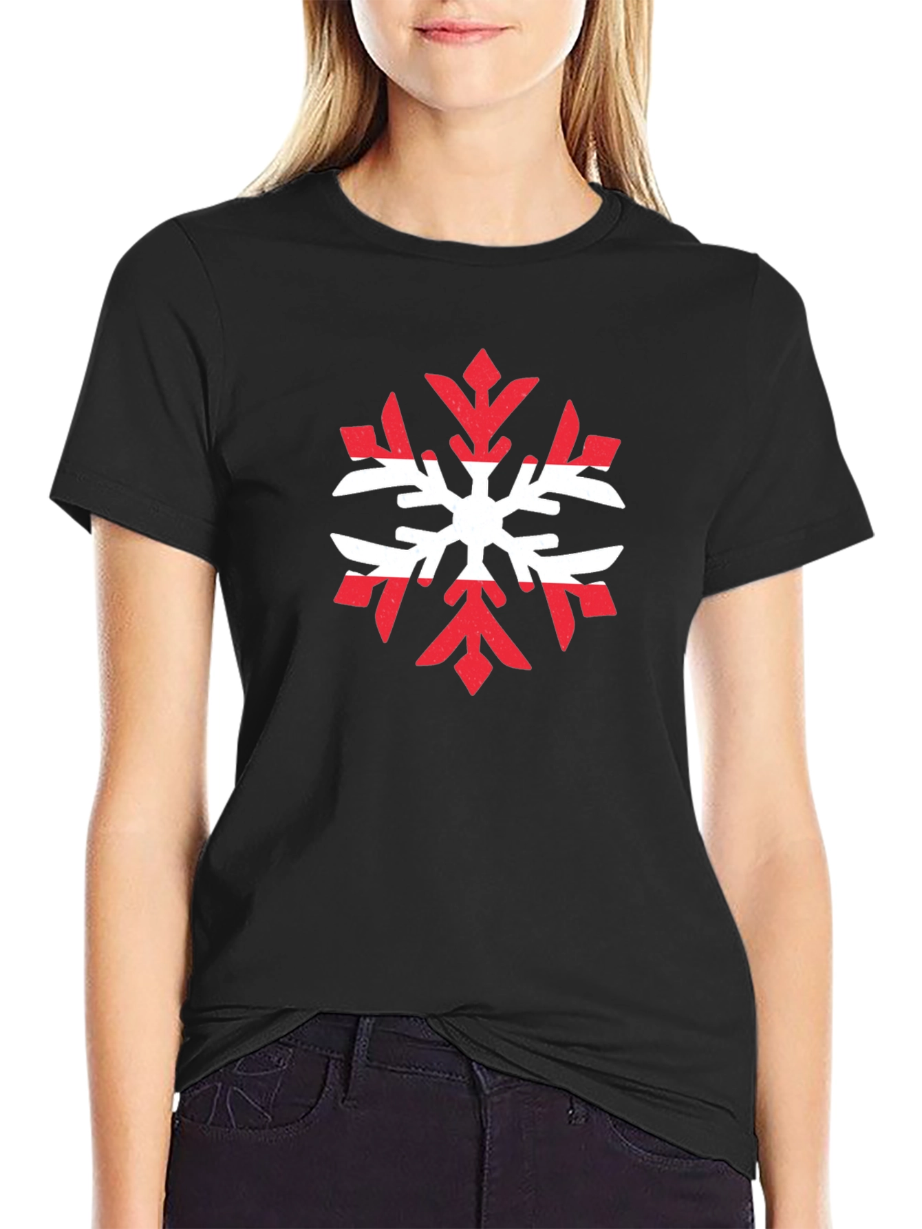 Austria Flag Snowflake Graphic Tee - Black