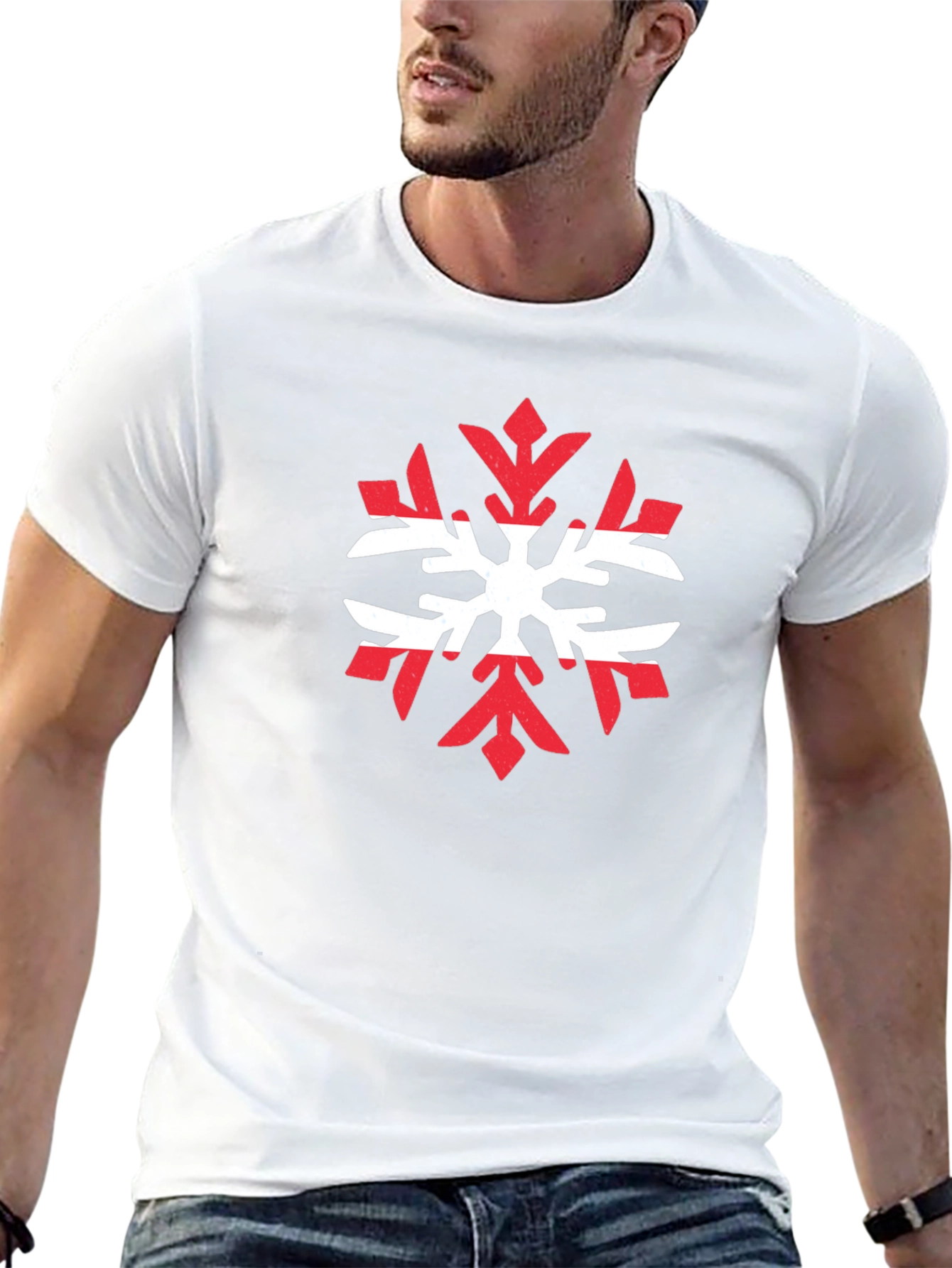 Austria Flag Snowflake Graphic Tee - Black