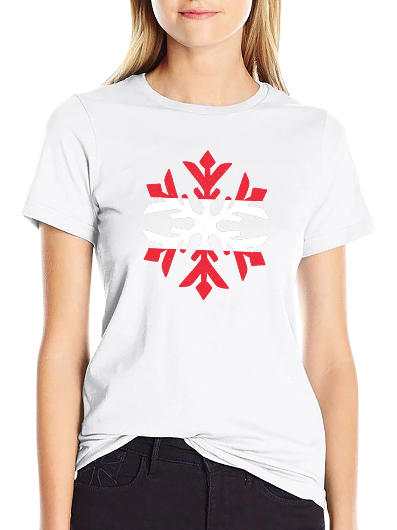 Austria Flag Snowflake Graphic Tee - Black