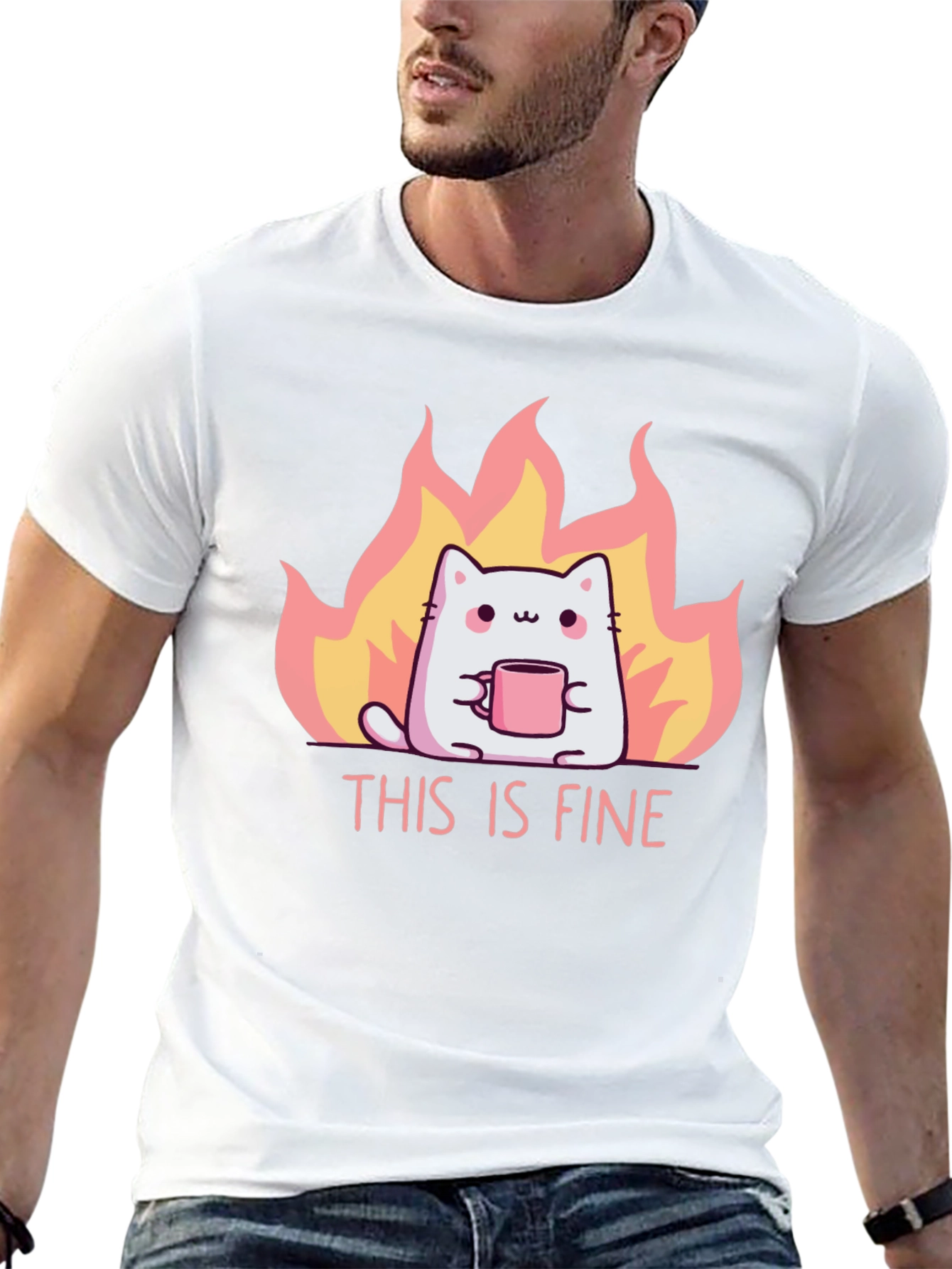 This Is Fine Cat T-Shirt - Funny Graphic Tee