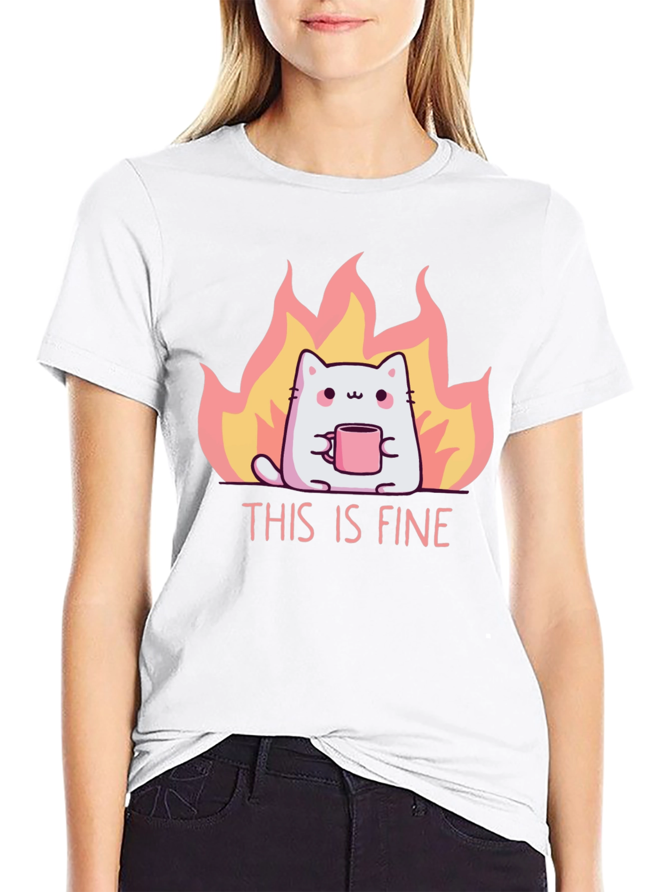 This Is Fine Cat T-Shirt - Funny Graphic Tee