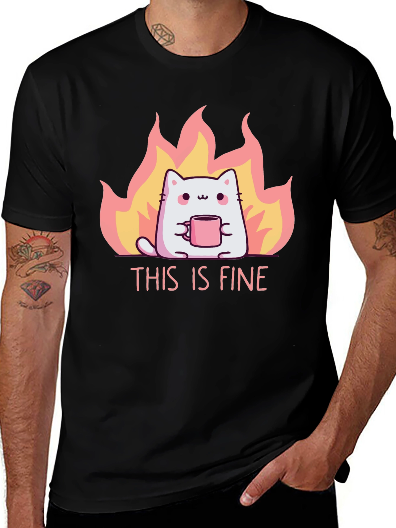 This Is Fine Cat T-Shirt - Funny Graphic Tee