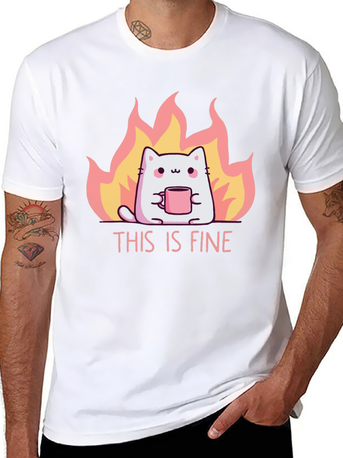 This Is Fine Cat T-Shirt - Funny Graphic Tee