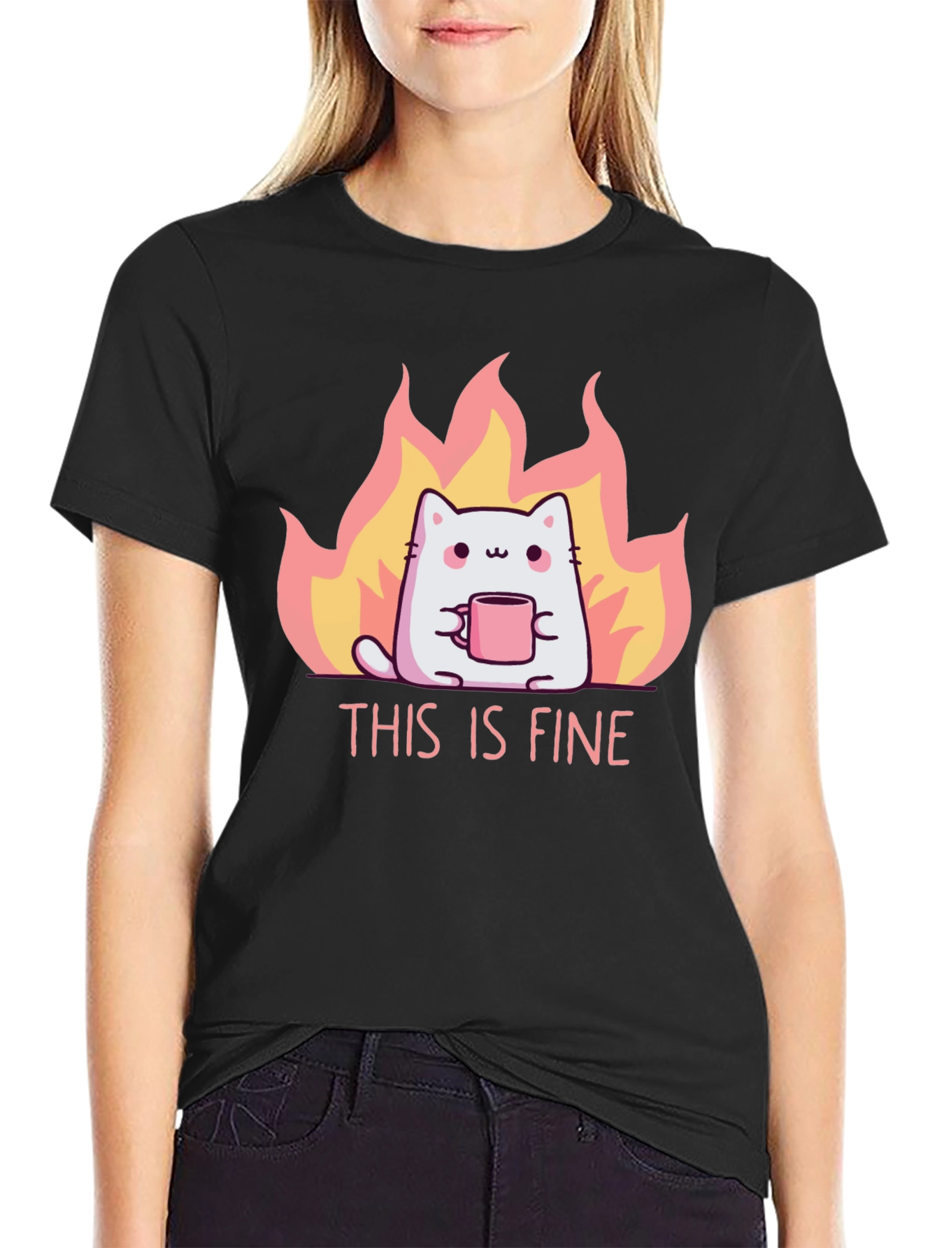This Is Fine Cat T-Shirt - Funny Graphic Tee