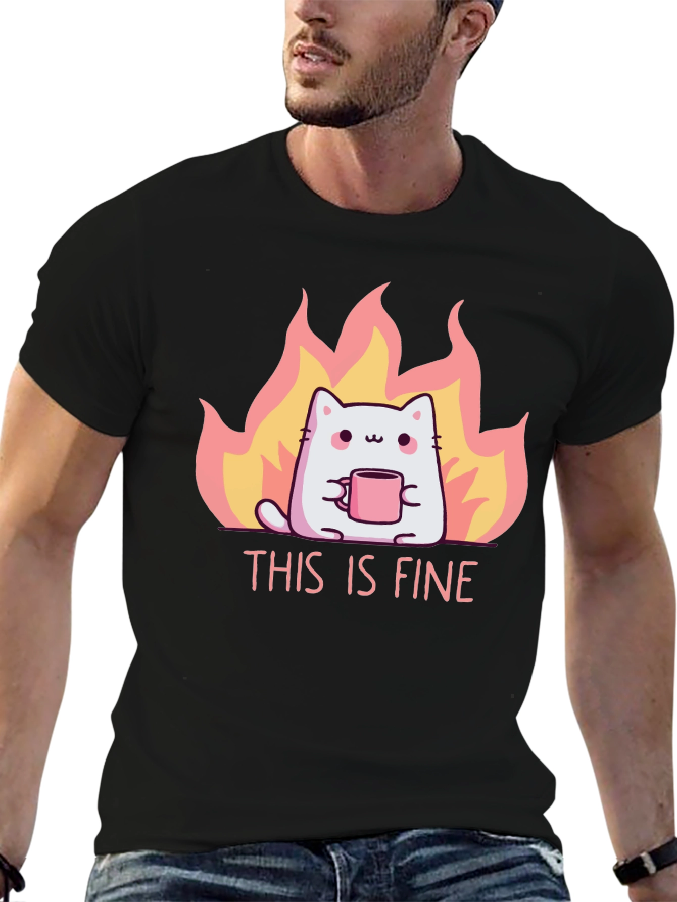 This Is Fine Cat T-Shirt - Funny Graphic Tee