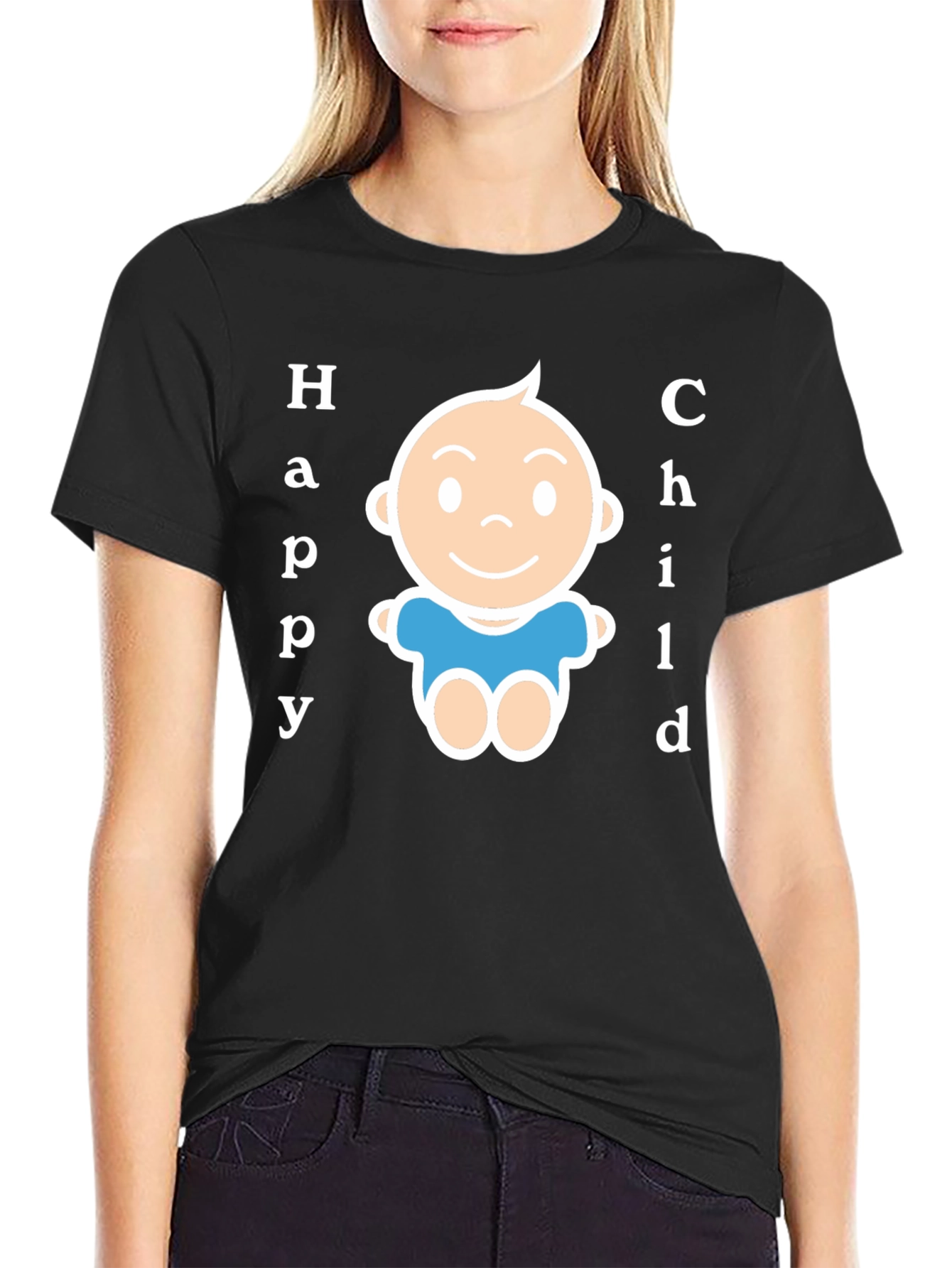 Happy Child Graphic Tee - Black Cotton Blend