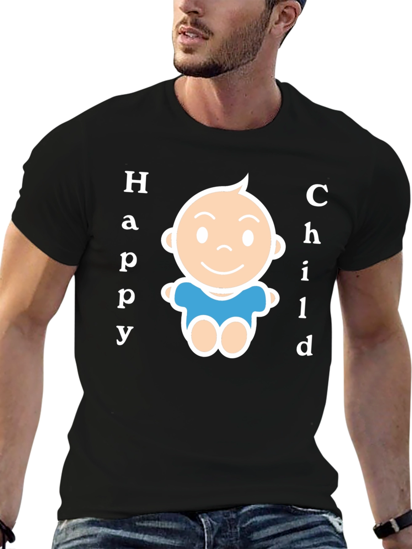 Happy Child Graphic Tee - Black Cotton Blend