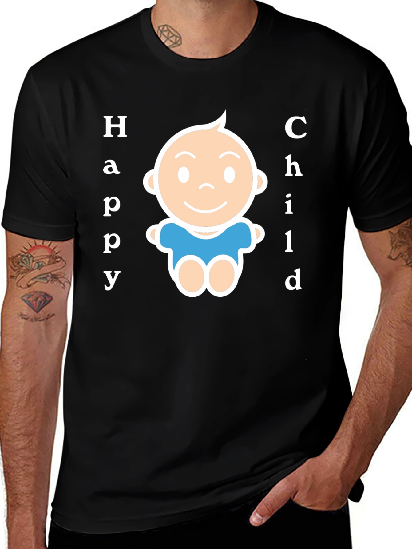 Happy Child Graphic Tee - Black Cotton Blend