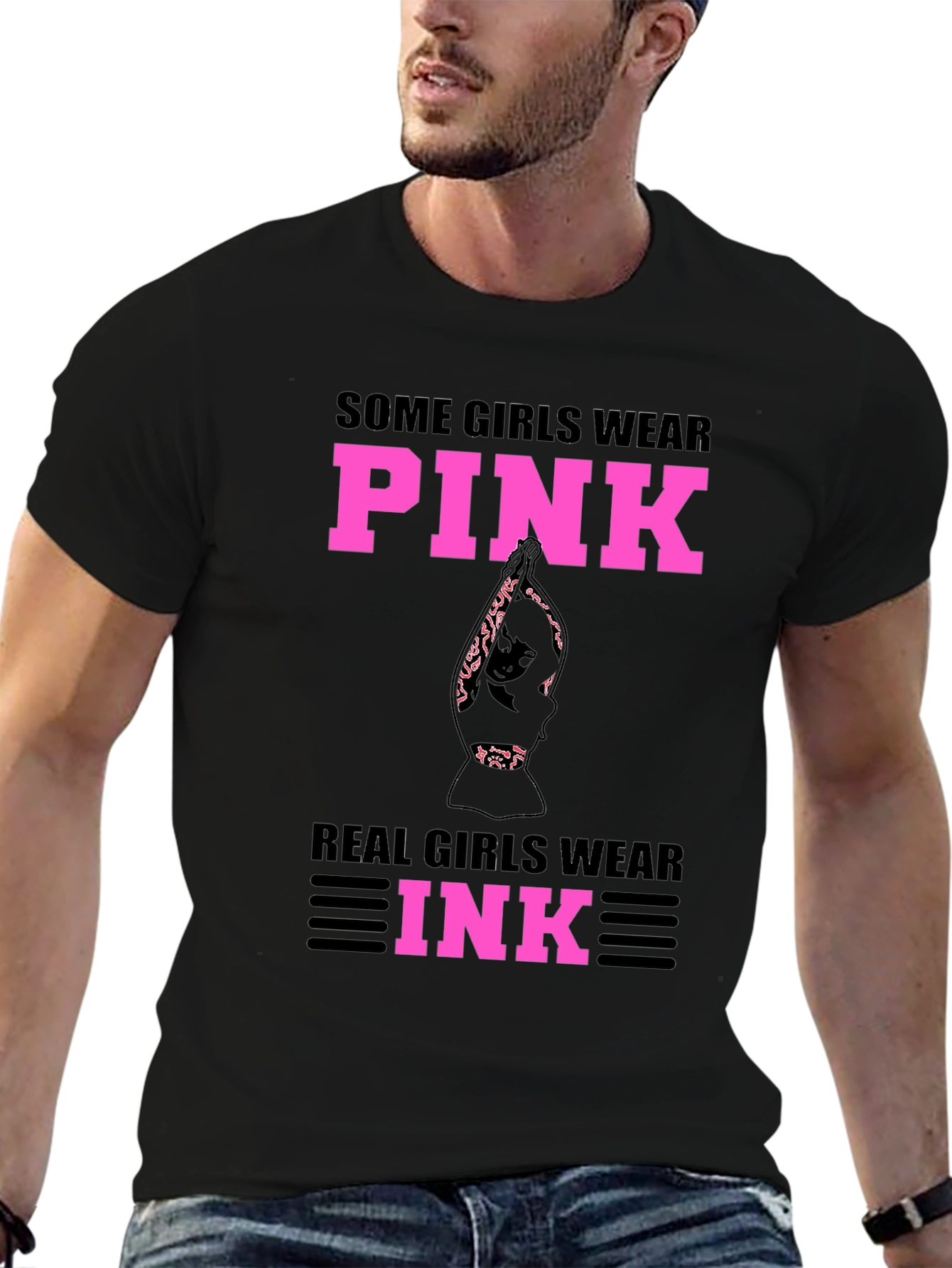 Pink and Ink Graphic Tee - Statement T-Shirt