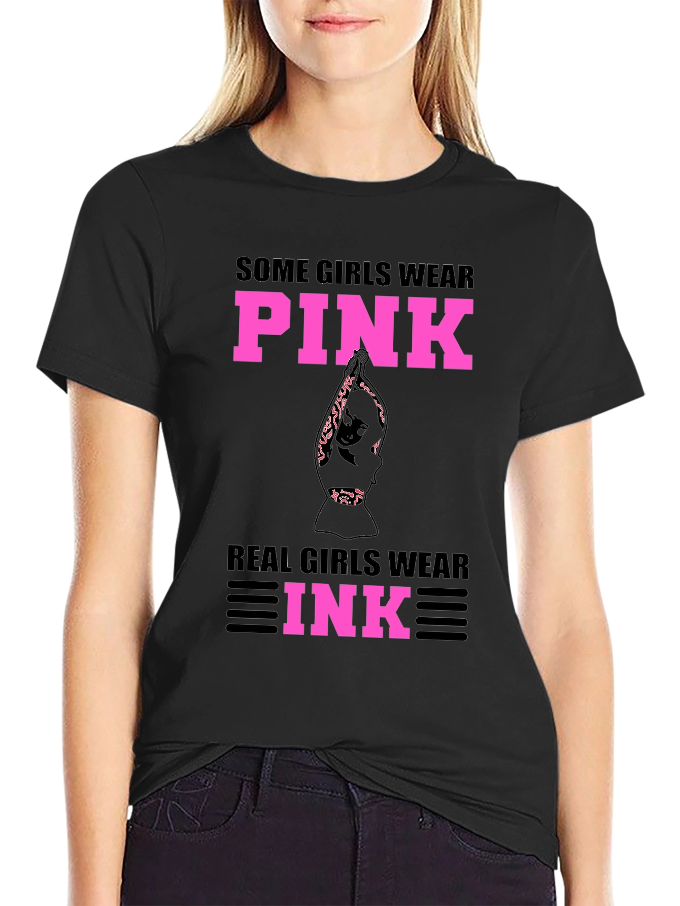 Pink and Ink Graphic Tee - Statement T-Shirt