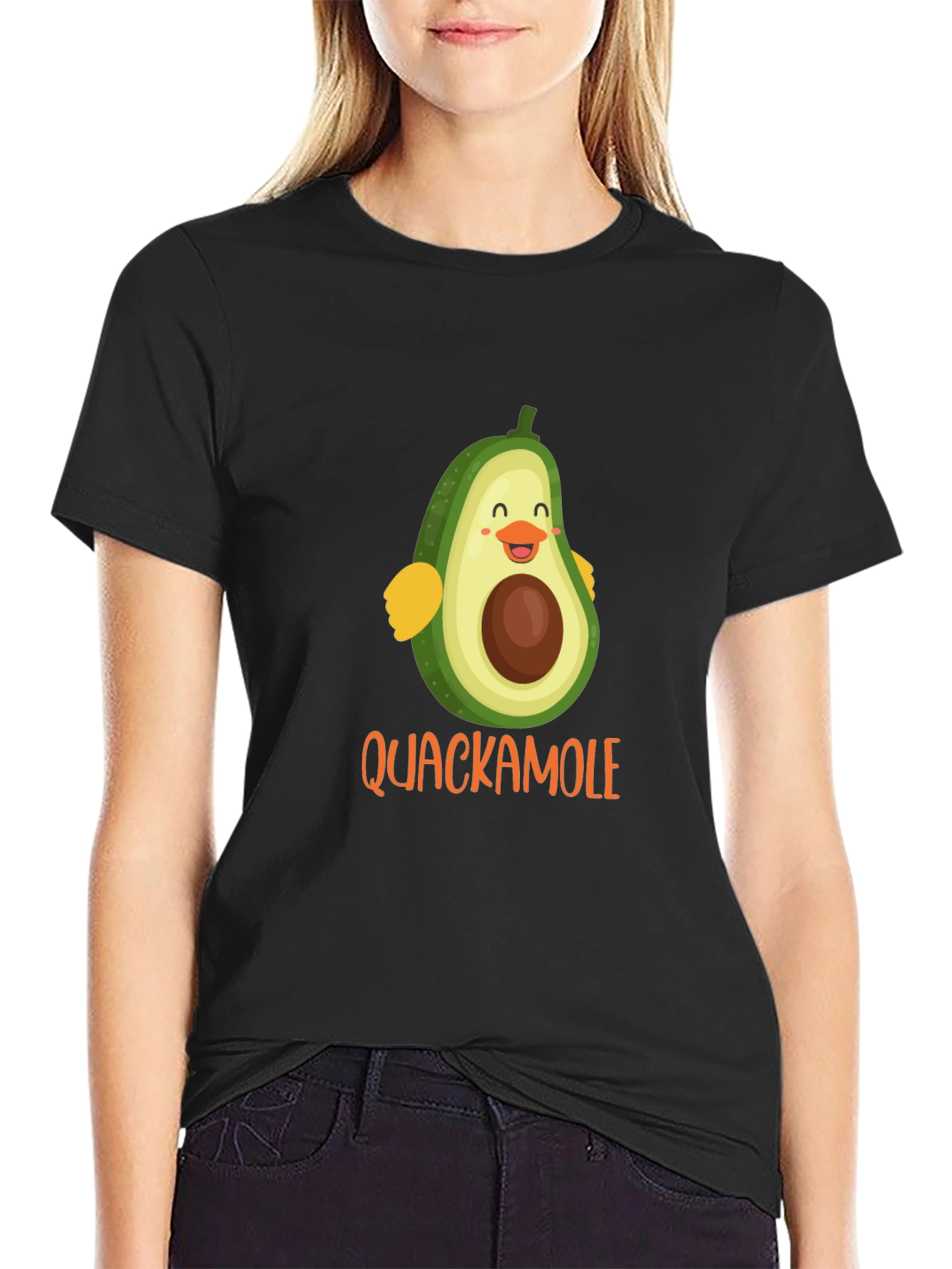 Quackamole Avocado Cartoon Graphic Black T-Shirt