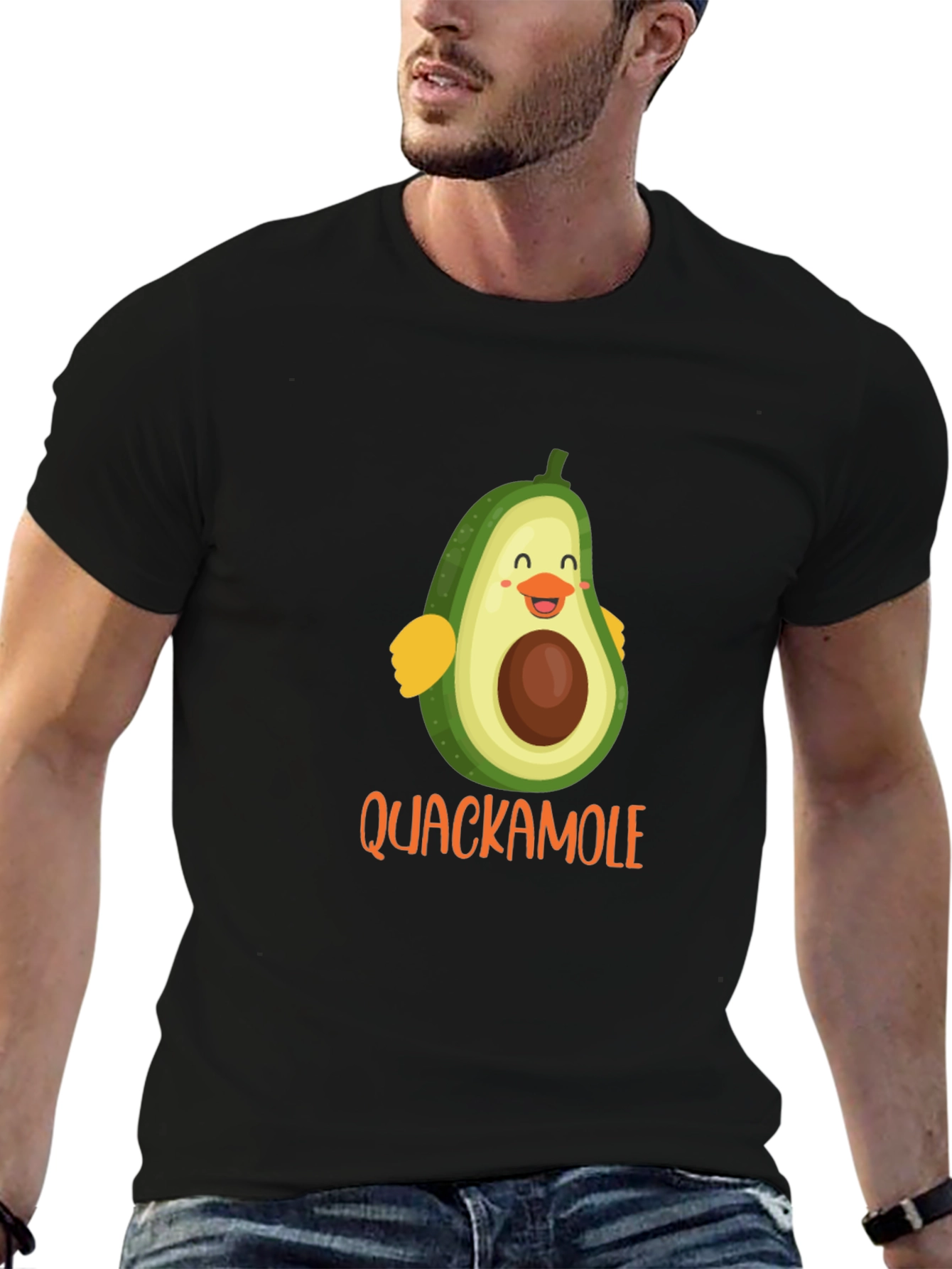 Quackamole Avocado Cartoon Graphic Black T-Shirt