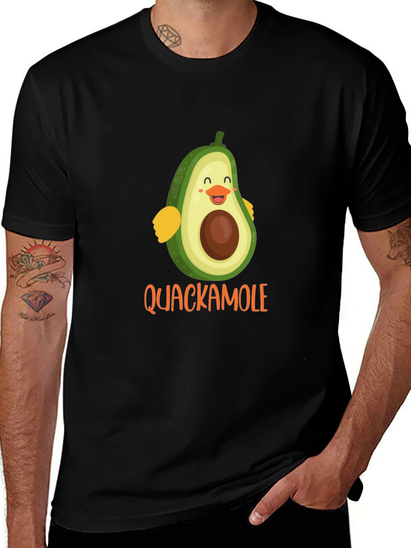 Quackamole Avocado Cartoon Graphic Black T-Shirt