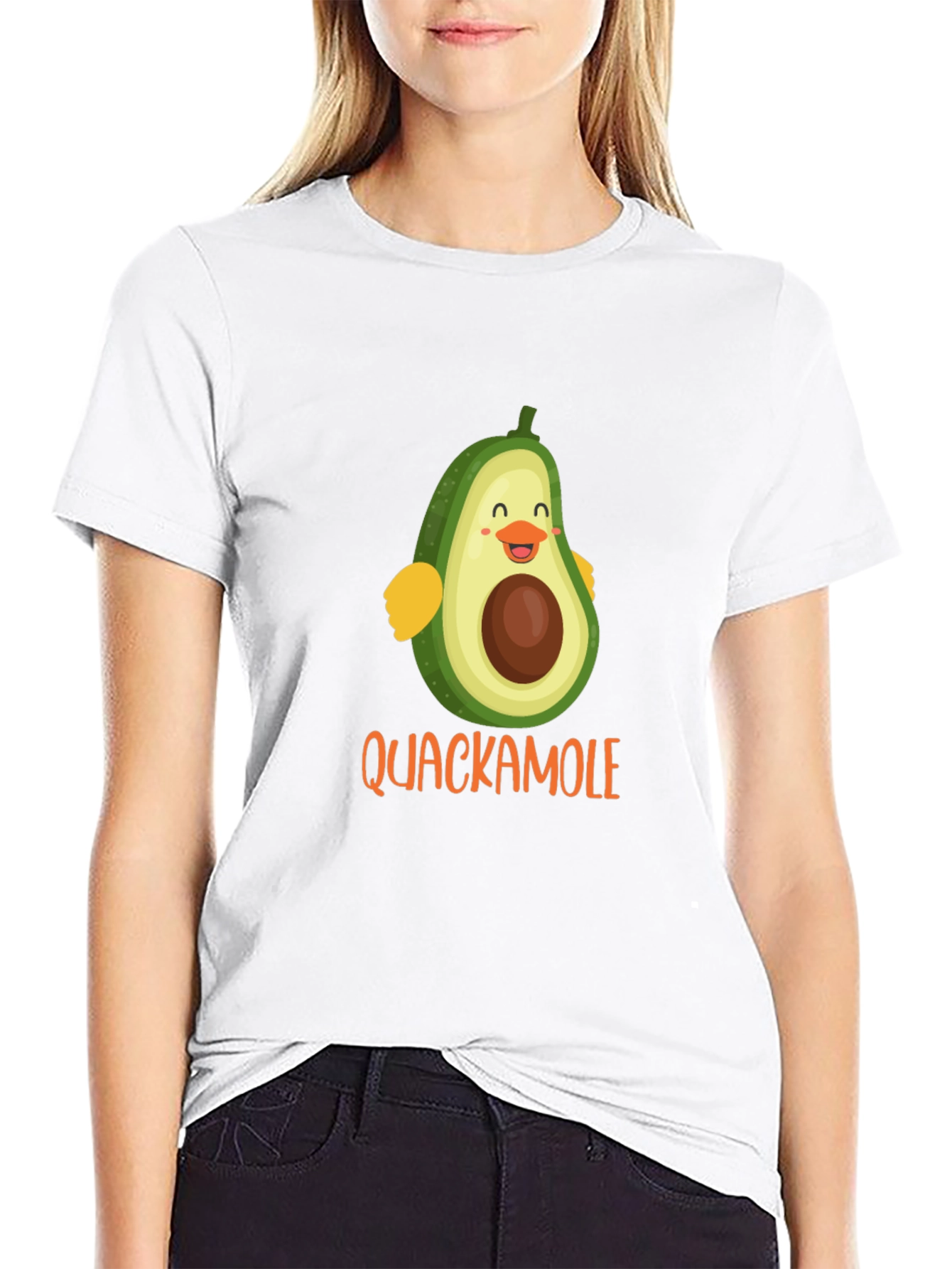 Quackamole Avocado Cartoon Graphic Black T-Shirt