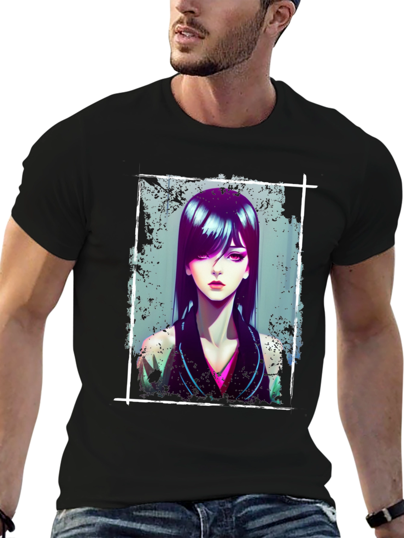 Anime Girl Graphic Black T-Shirt