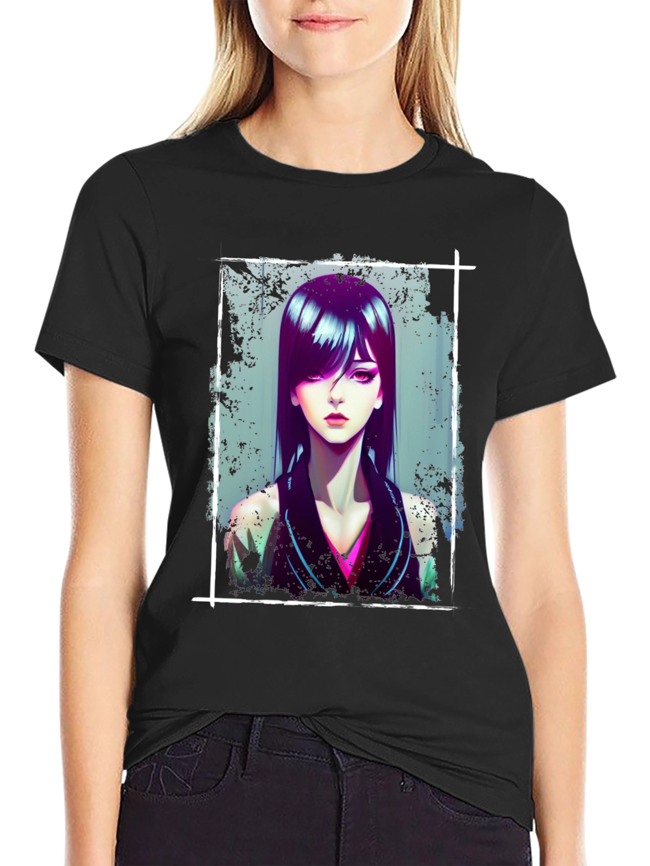 Anime Girl Graphic Black T-Shirt