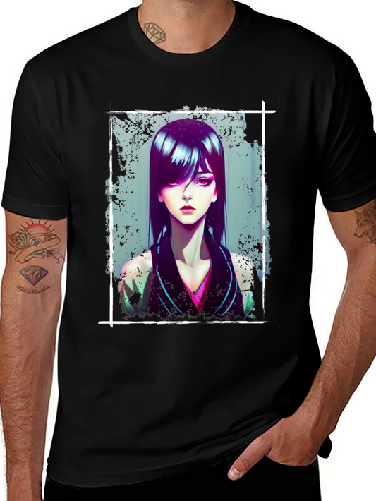 Anime Girl Graphic Black T-Shirt