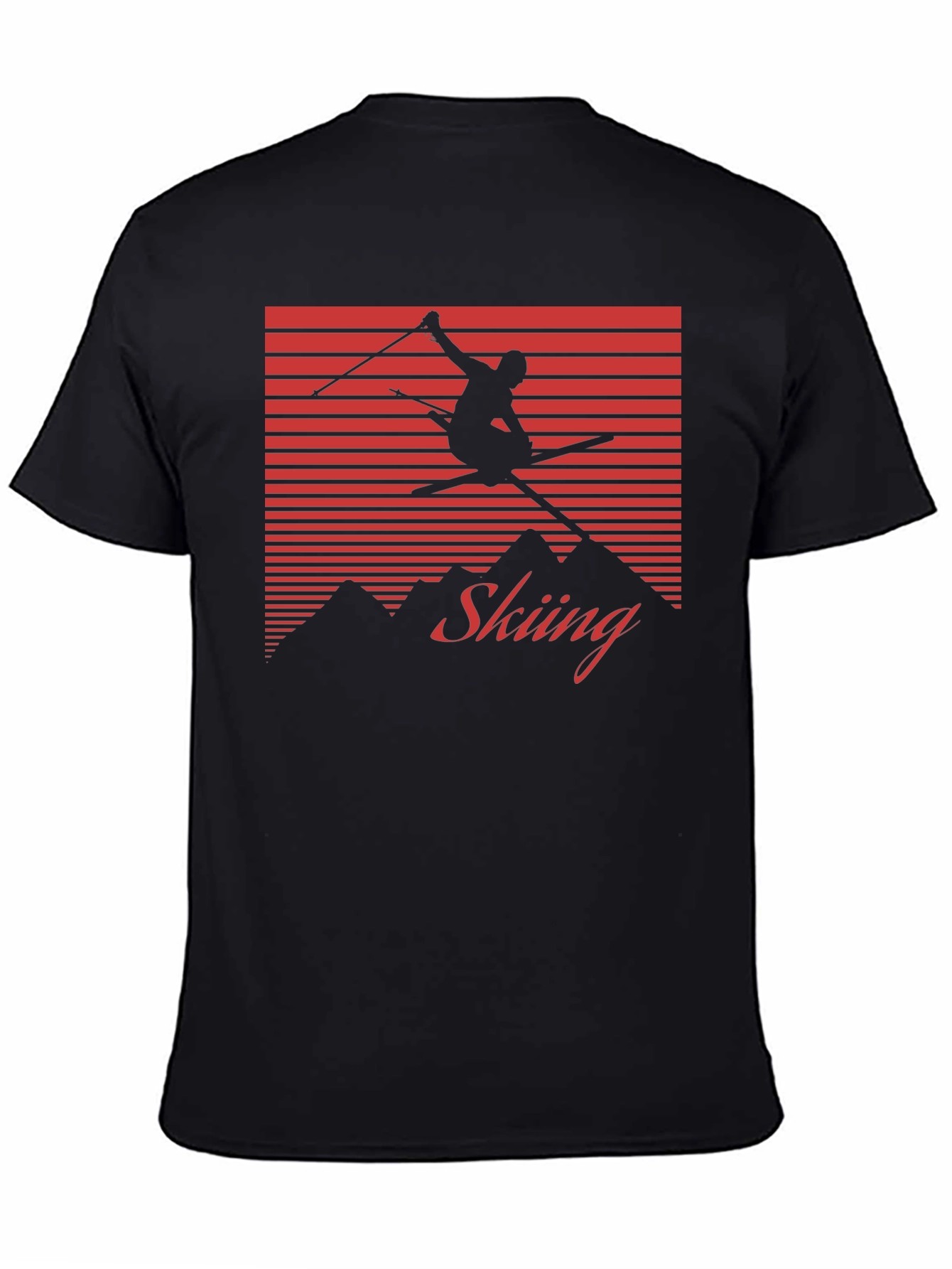 Retro Skiing Graphic Tee - Black Cotton Blend Shirt