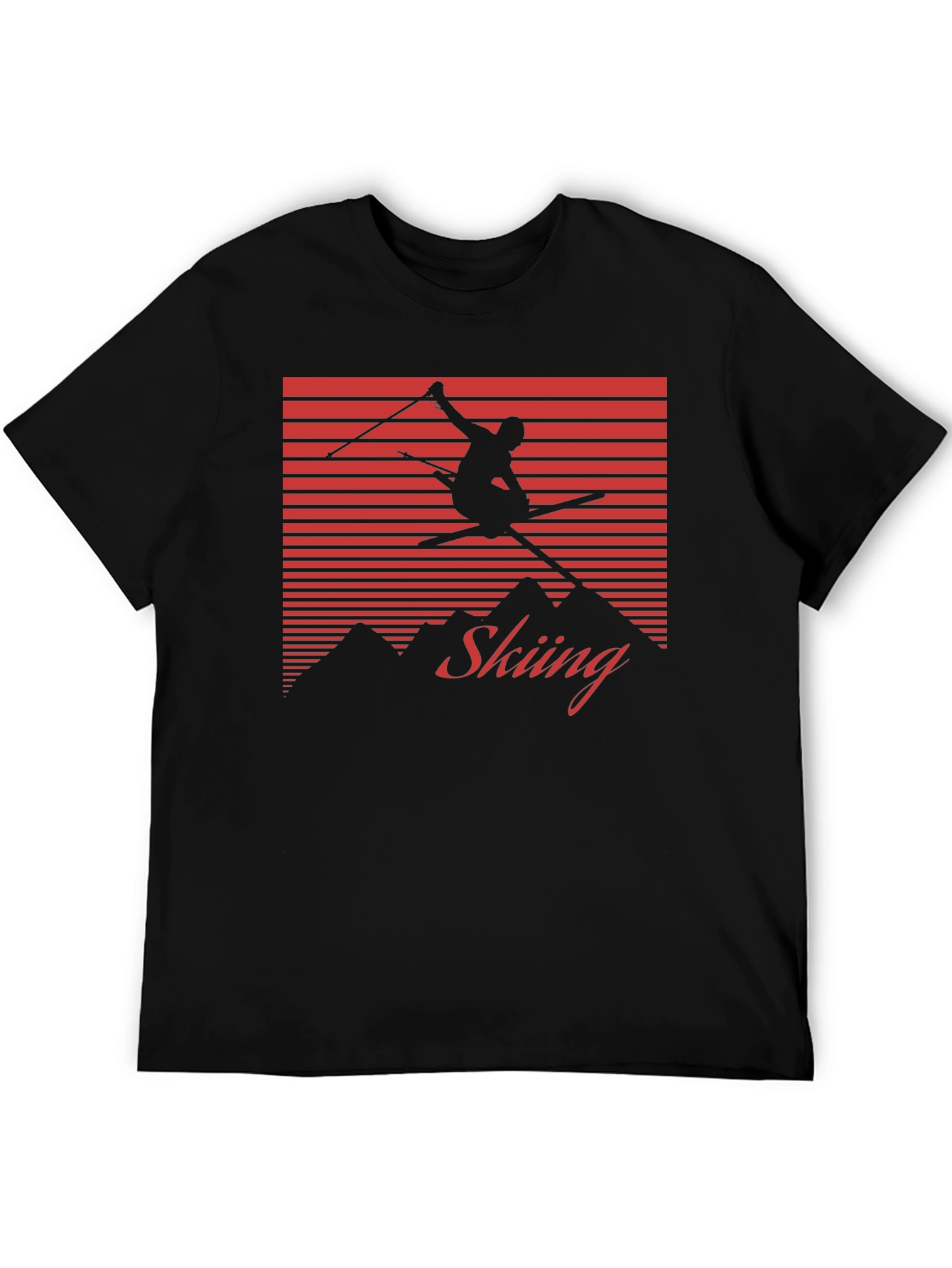 Retro Skiing Graphic Tee - Black Cotton Blend Shirt