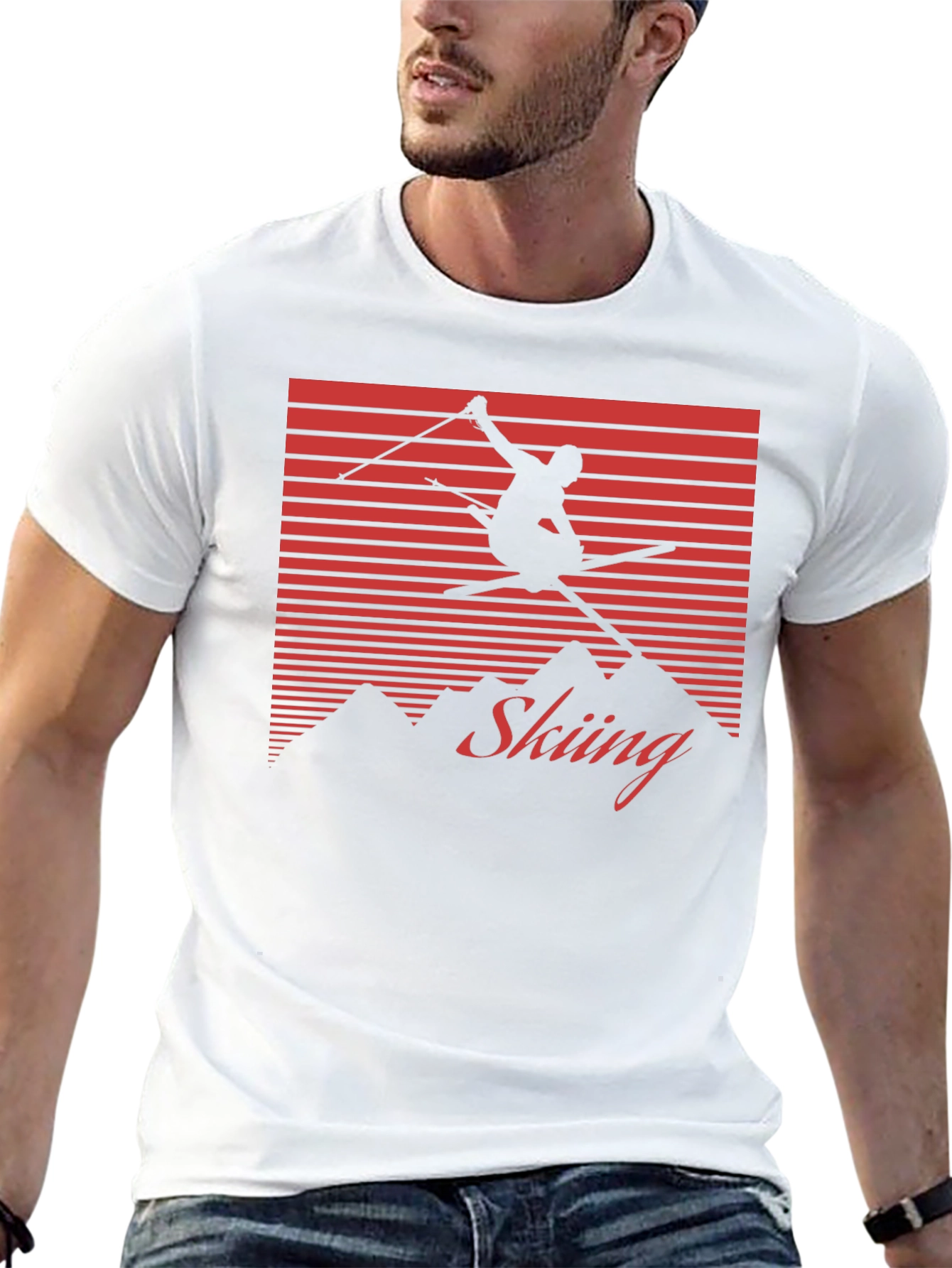 Retro Skiing Graphic Tee - Black Cotton Blend Shirt